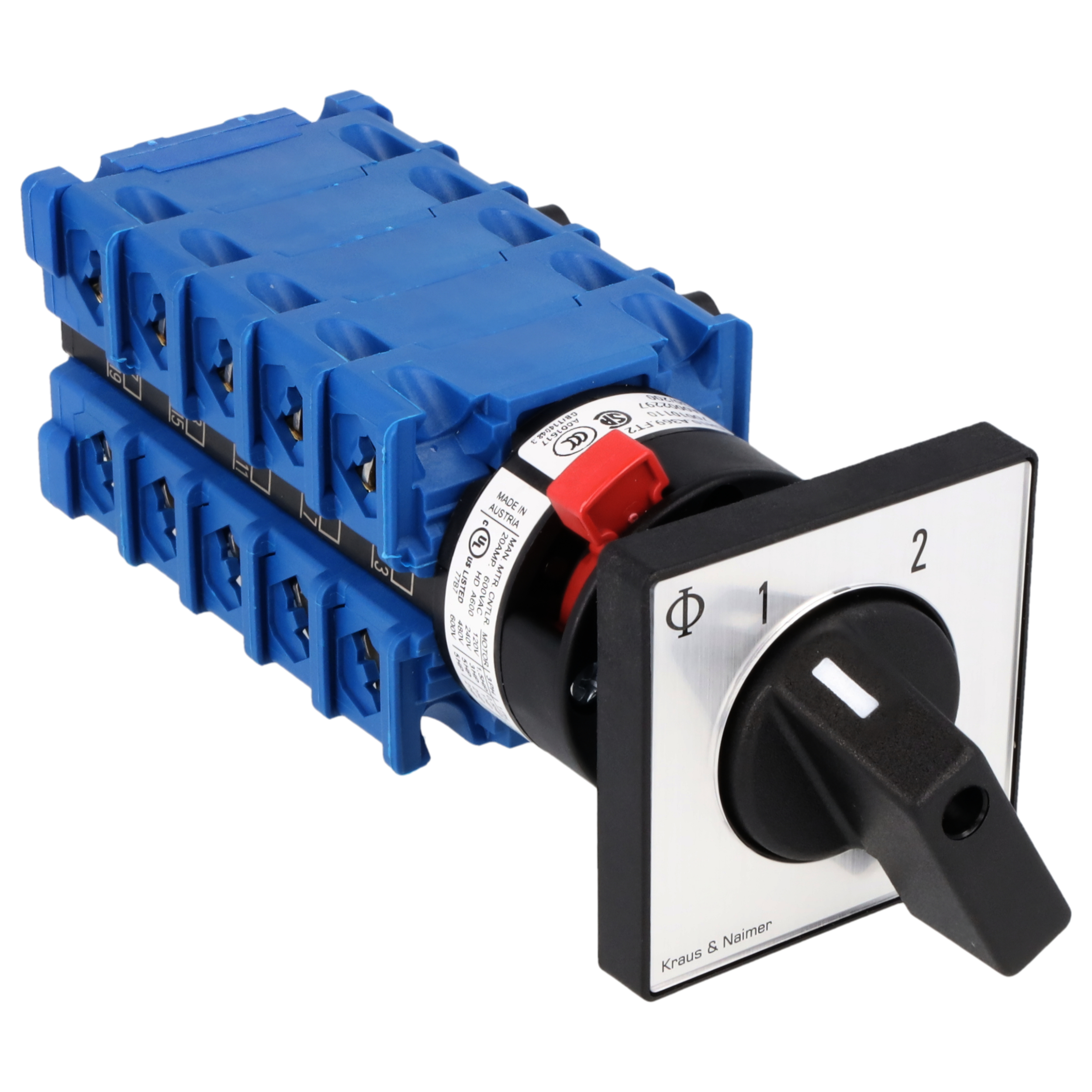 Changeover switch w/o OFF; 5-pole; 1-2; single hole mounting