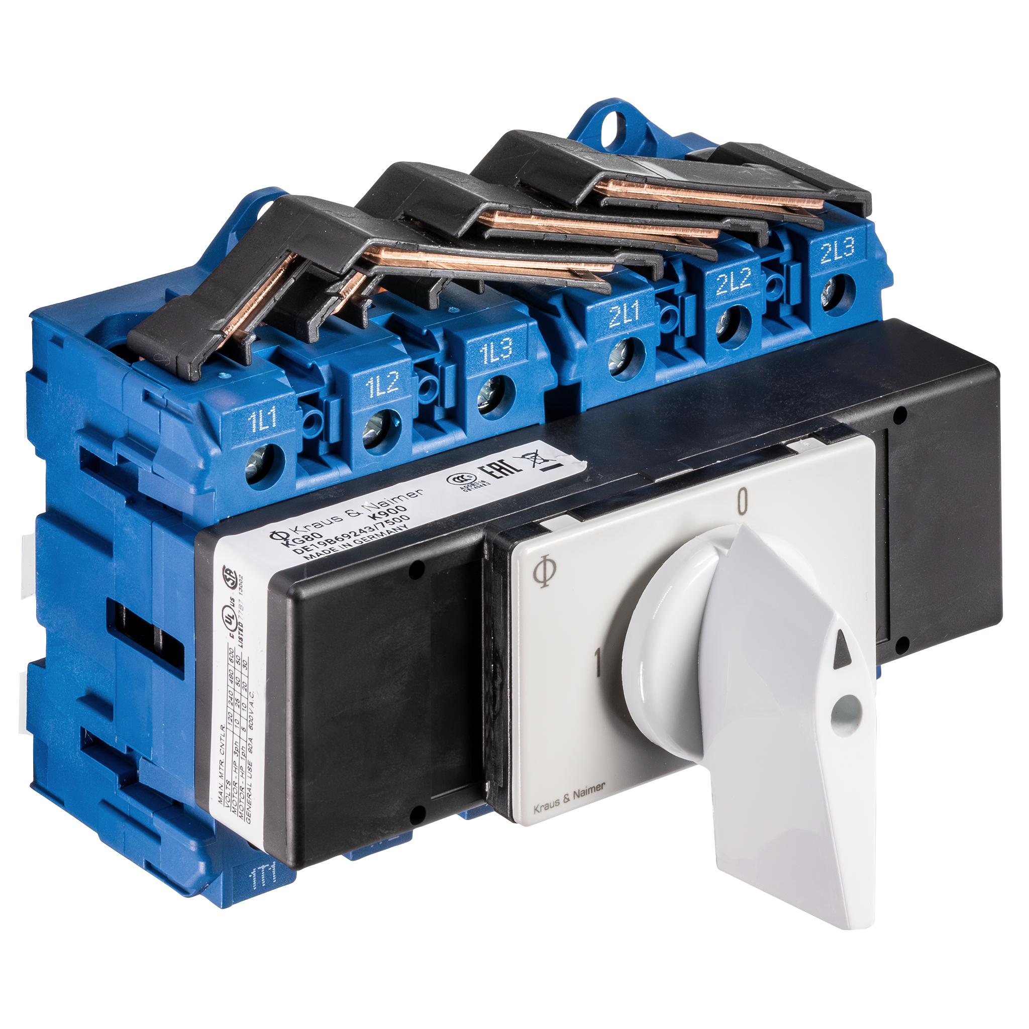Changeover switch w. OFF; 3-pole; 1-0-2; Base mounting/DIN rail mounting