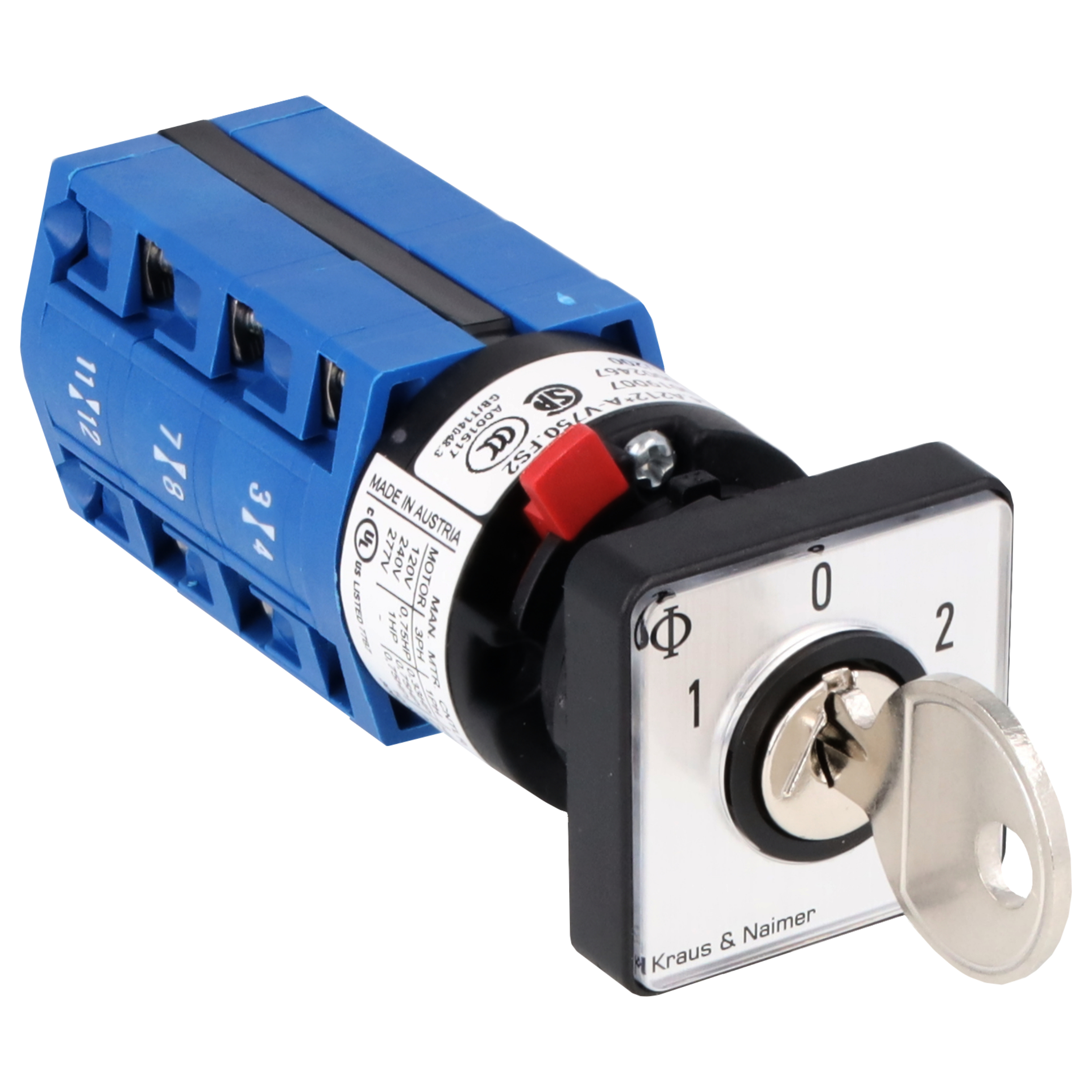 Schlüsselschalter; Schalter; 3-polig; 1-0-2; Zentralbefestigung; Schlüsseleinrichtung