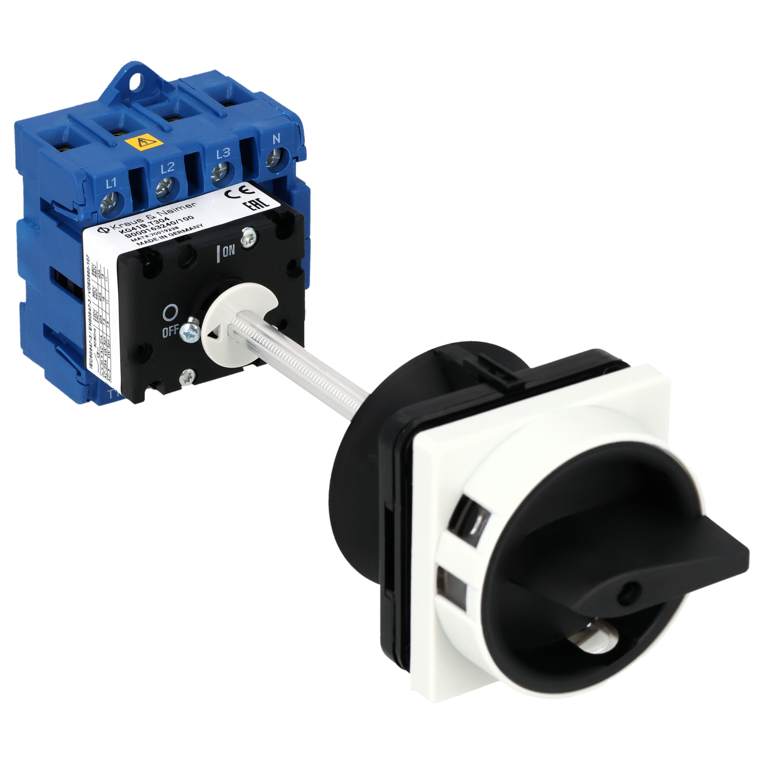 Hauptschalter; Ausschalter; 4-polig; 0-I; Verteilereinbau/Reiheneinbau; Sperrvorrichtung; schwarz; Türkupplung