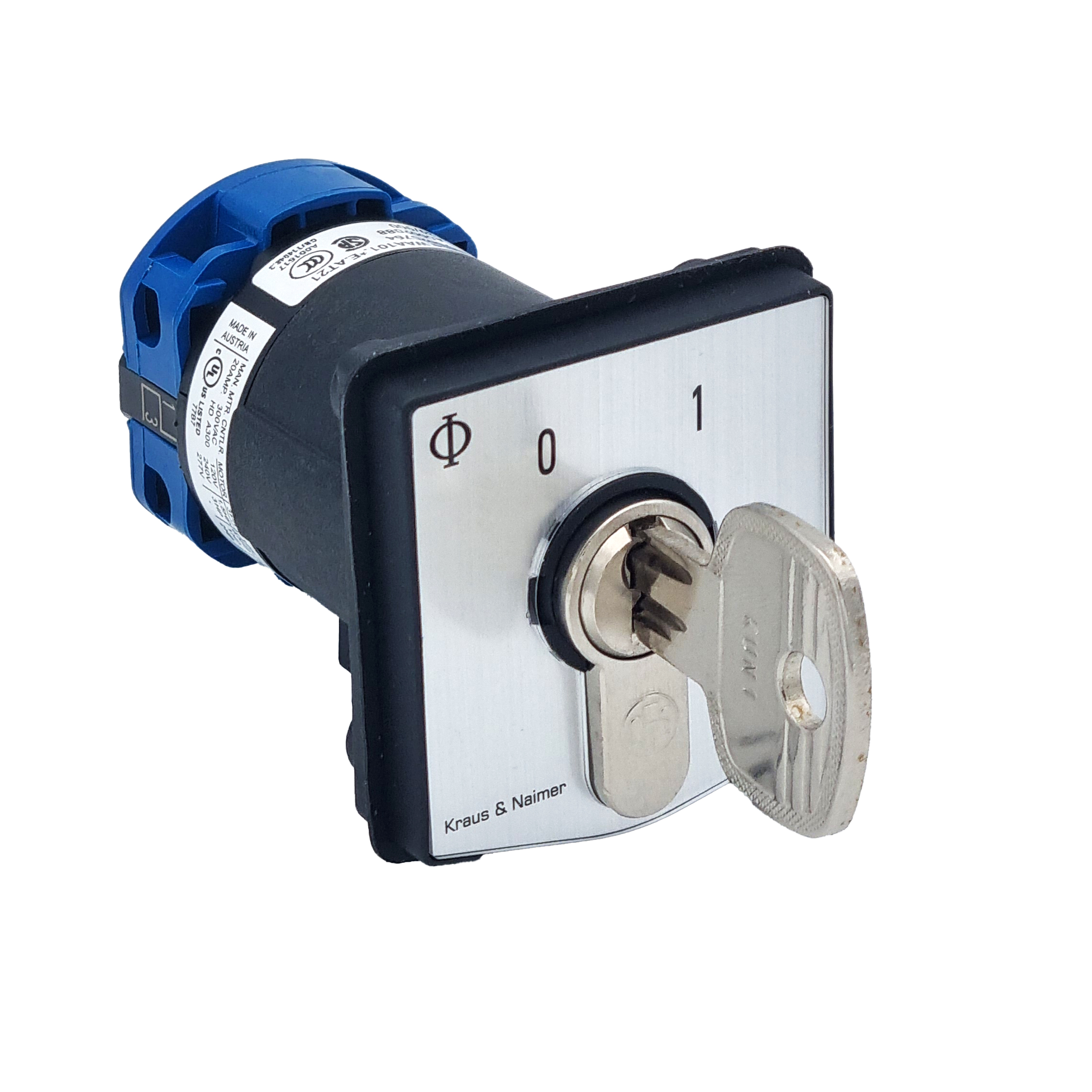 Key switch; ON/OFF switch; 2-pole; 0-1; Panel mounting 4-hole; Key-Lock Device