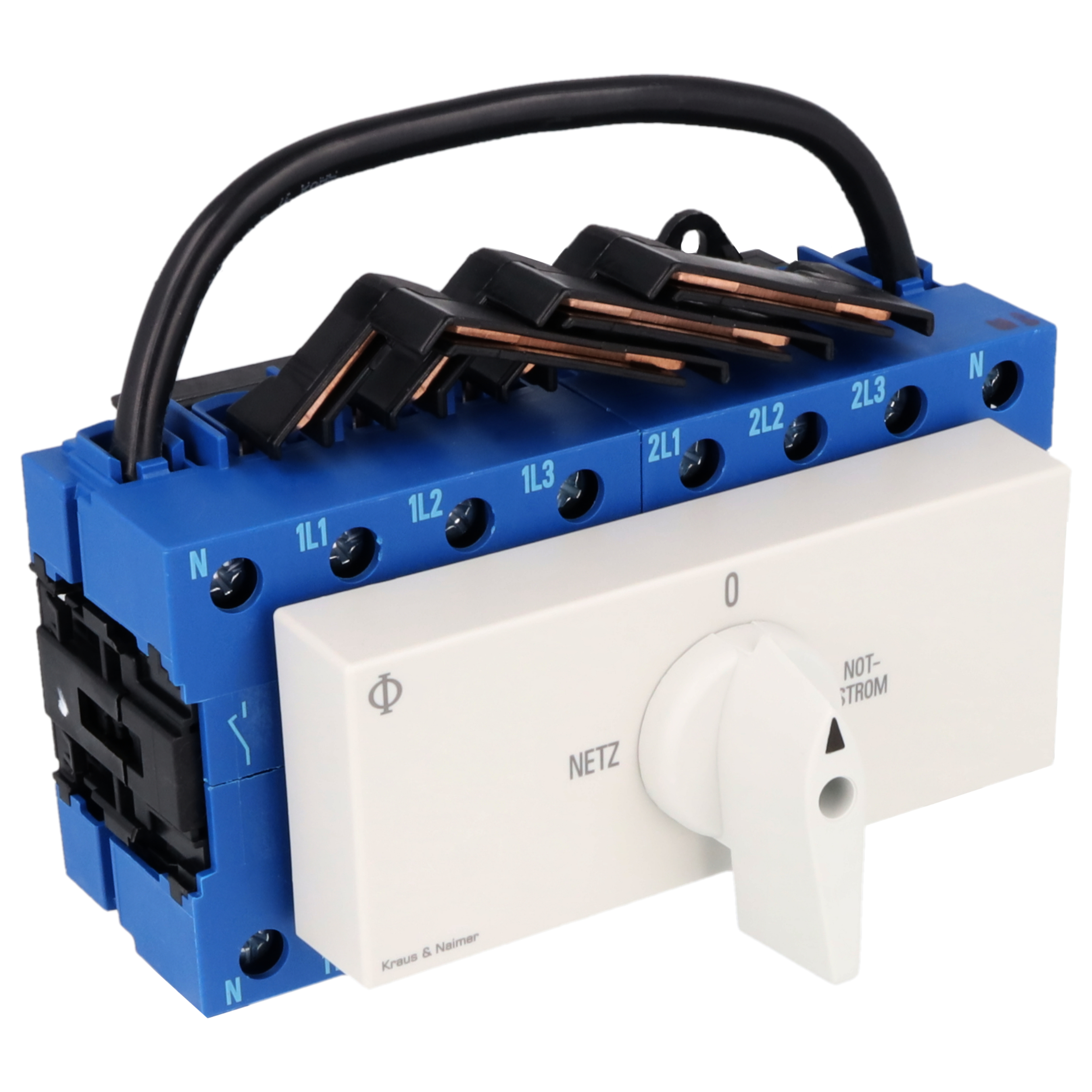 Changeover switch w. OFF; 4-pole; NETZ-0-NOTSTROM; Base mounting/DIN rail mounting