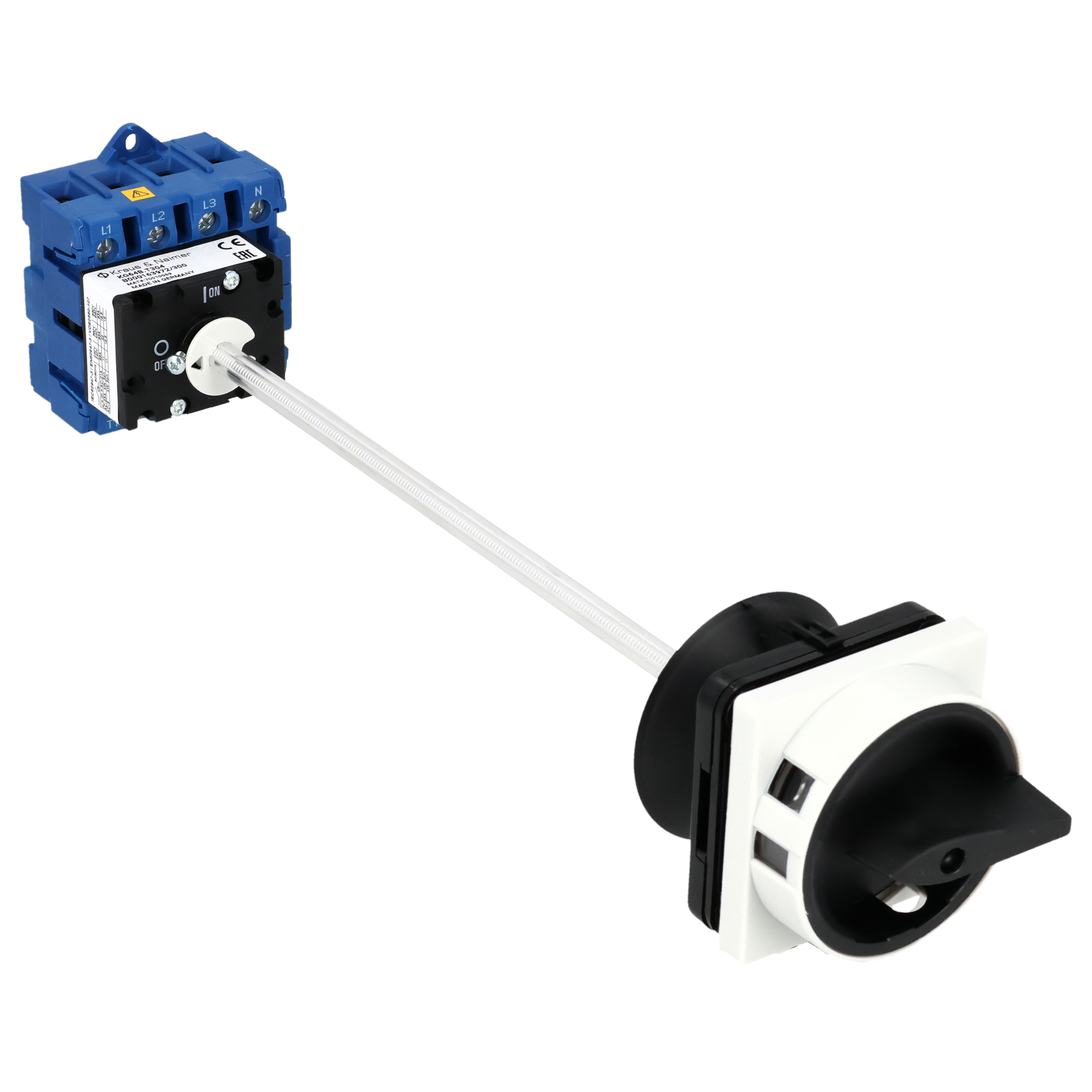 Hauptschalter; Ausschalter; 4-polig; 0-I; Verteilereinbau/Reiheneinbau; Sperrvorrichtung; schwarz; Türkupplung; Achsverlängerung