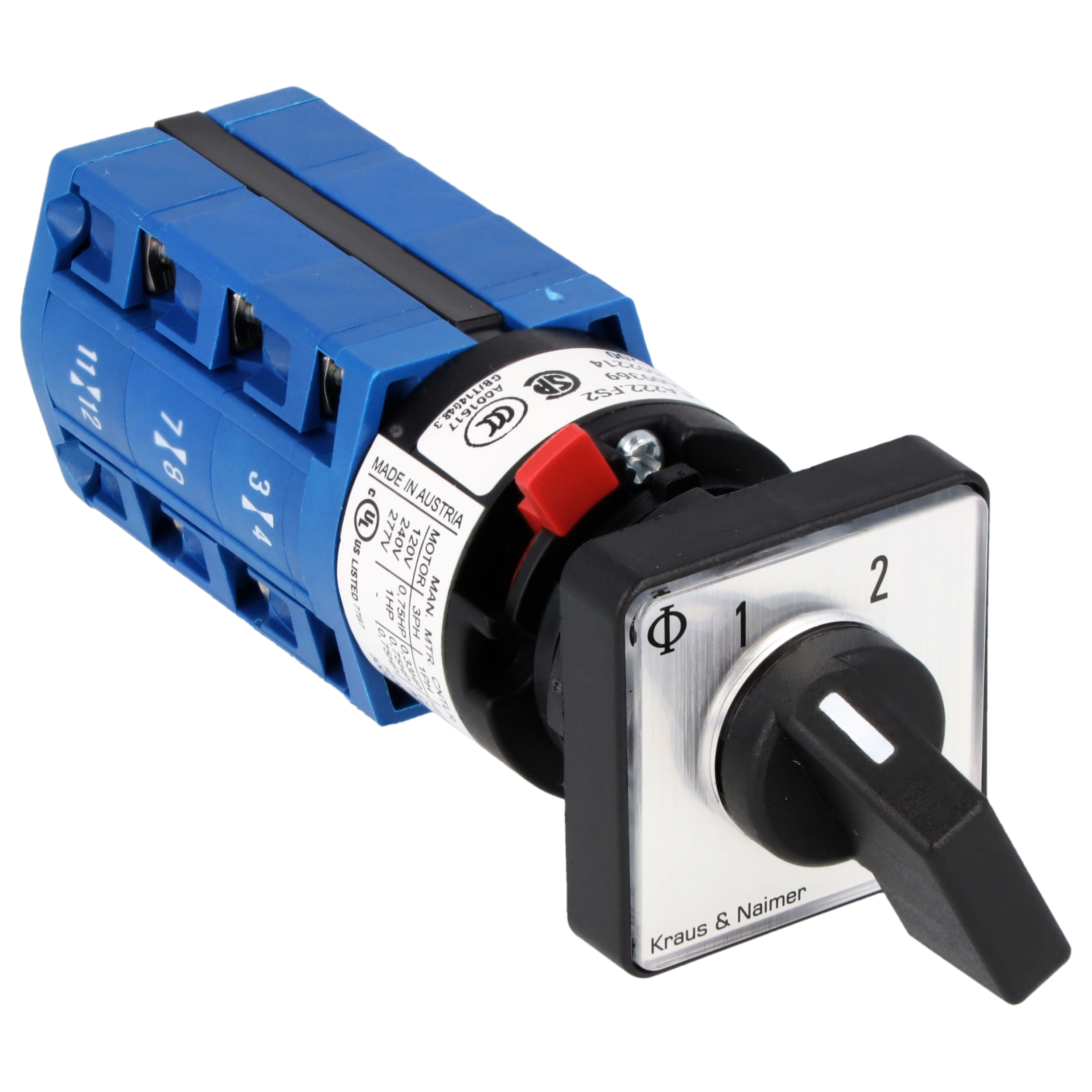 Changeover switch w/o OFF; 3-pole; 1-2; single hole mounting