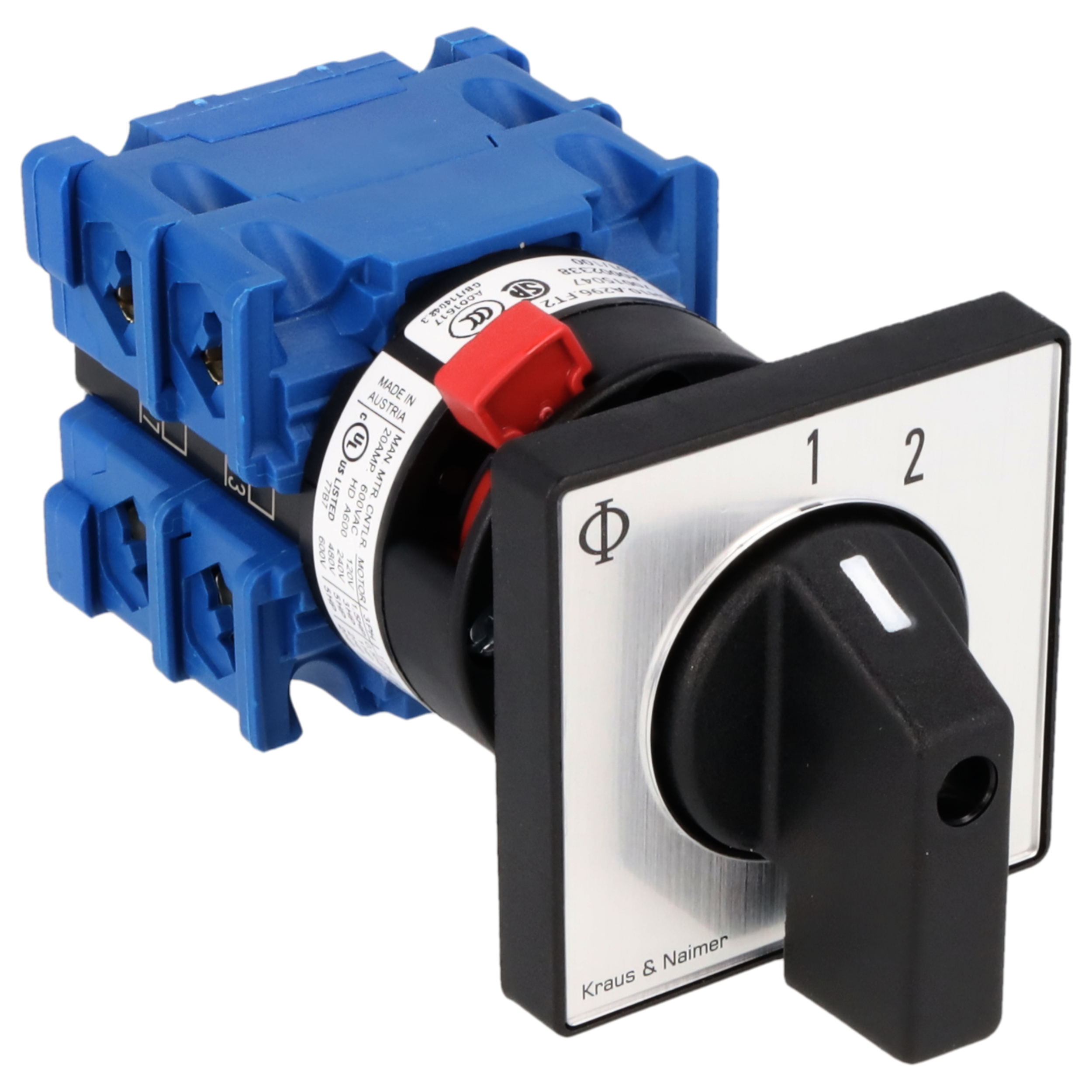 Changeover switch w/o OFF, SR; 2-pole; 1-2; single hole mounting