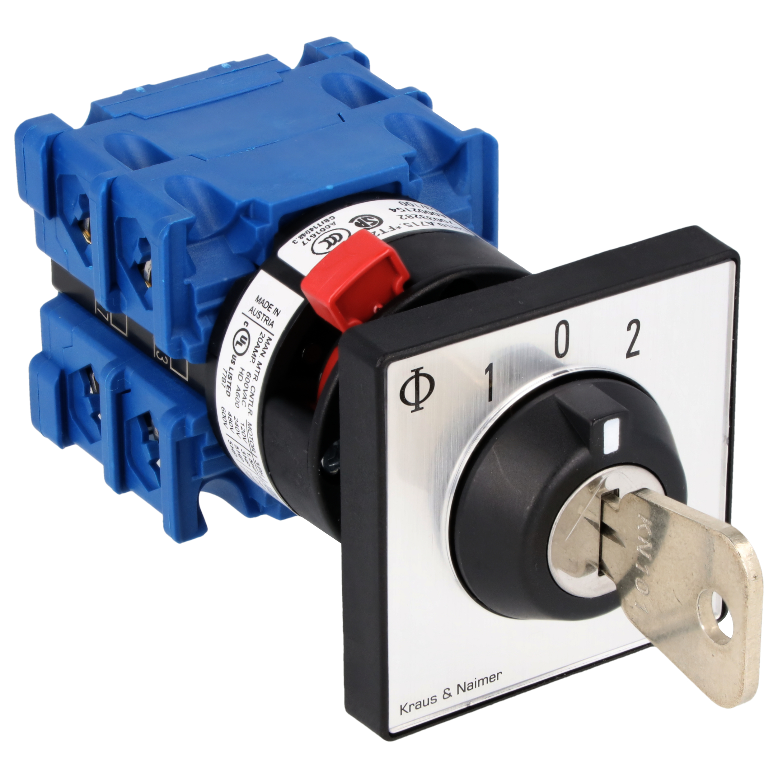 Key switch; Changeover switch w. OFF, SR; 2-pole; 1-0-1; single hole mounting; Key-Lock Device