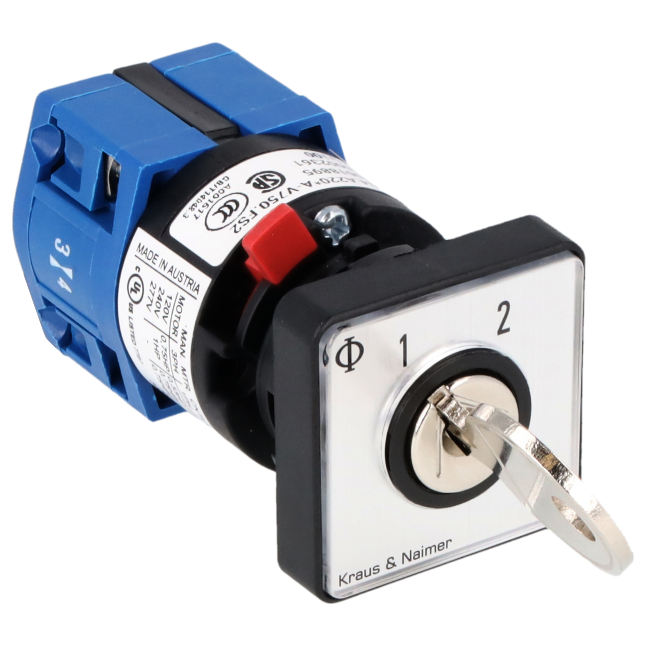 Schlüsselschalter; Umschalter o.0; 1-polig; 1-2; Zentralbefestigung; Schlüsseleinrichtung