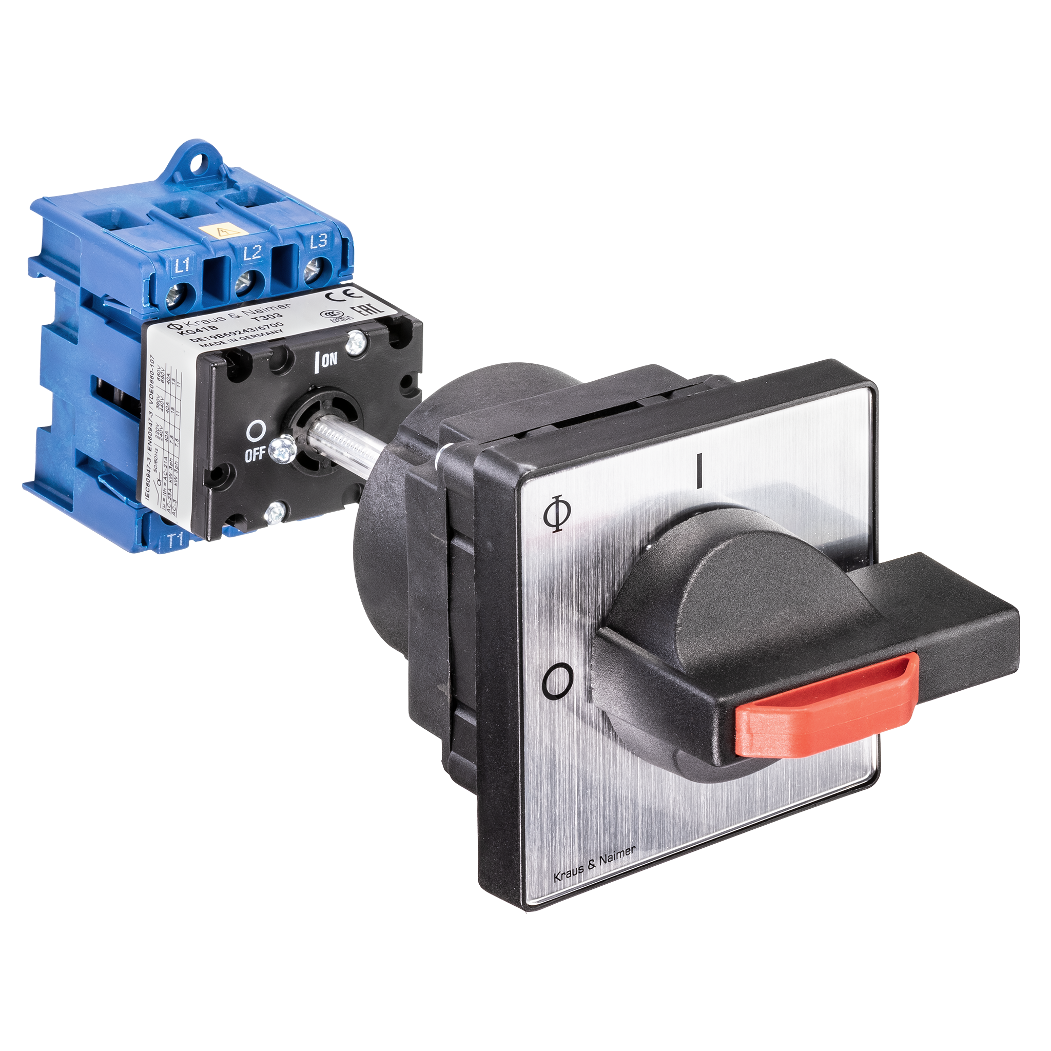 Main switch; ON/OFF switch; 3-pole; 0-I; Base mounting/DIN rail mounting; Padlock Device; Shaft Extension