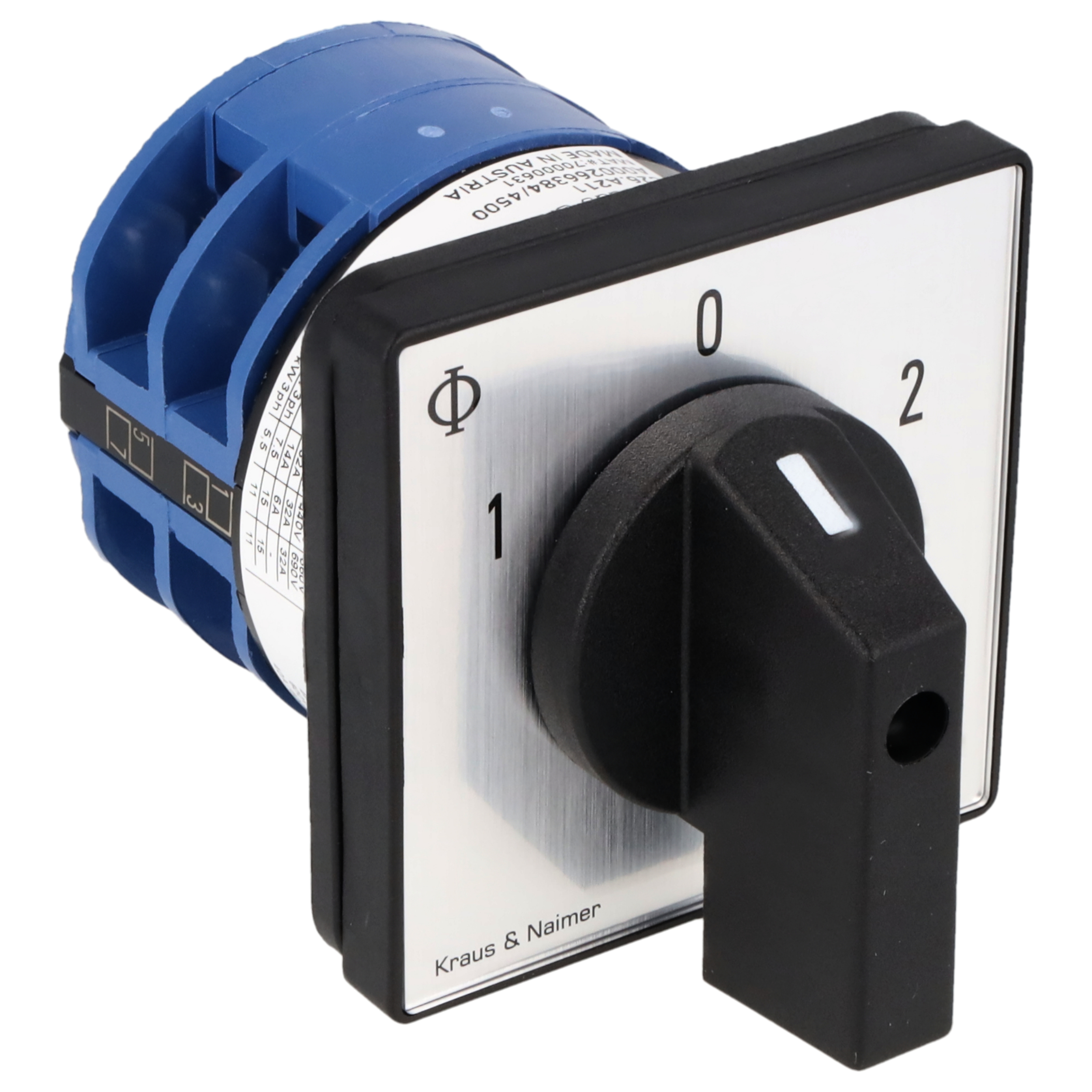 Changeover switch w. OFF; 2-pole; 1-0-2; Panel mounting 4-hole