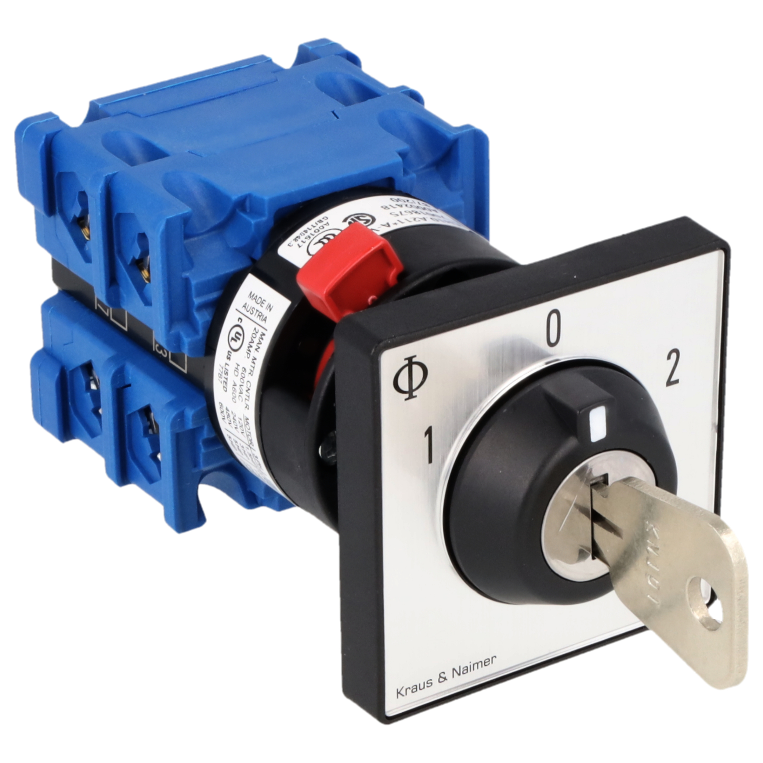 Schlüsselschalter; Umschalter m.0; 2-polig; 1-0-2; Zentralbefestigung; Schlüsseleinrichtung