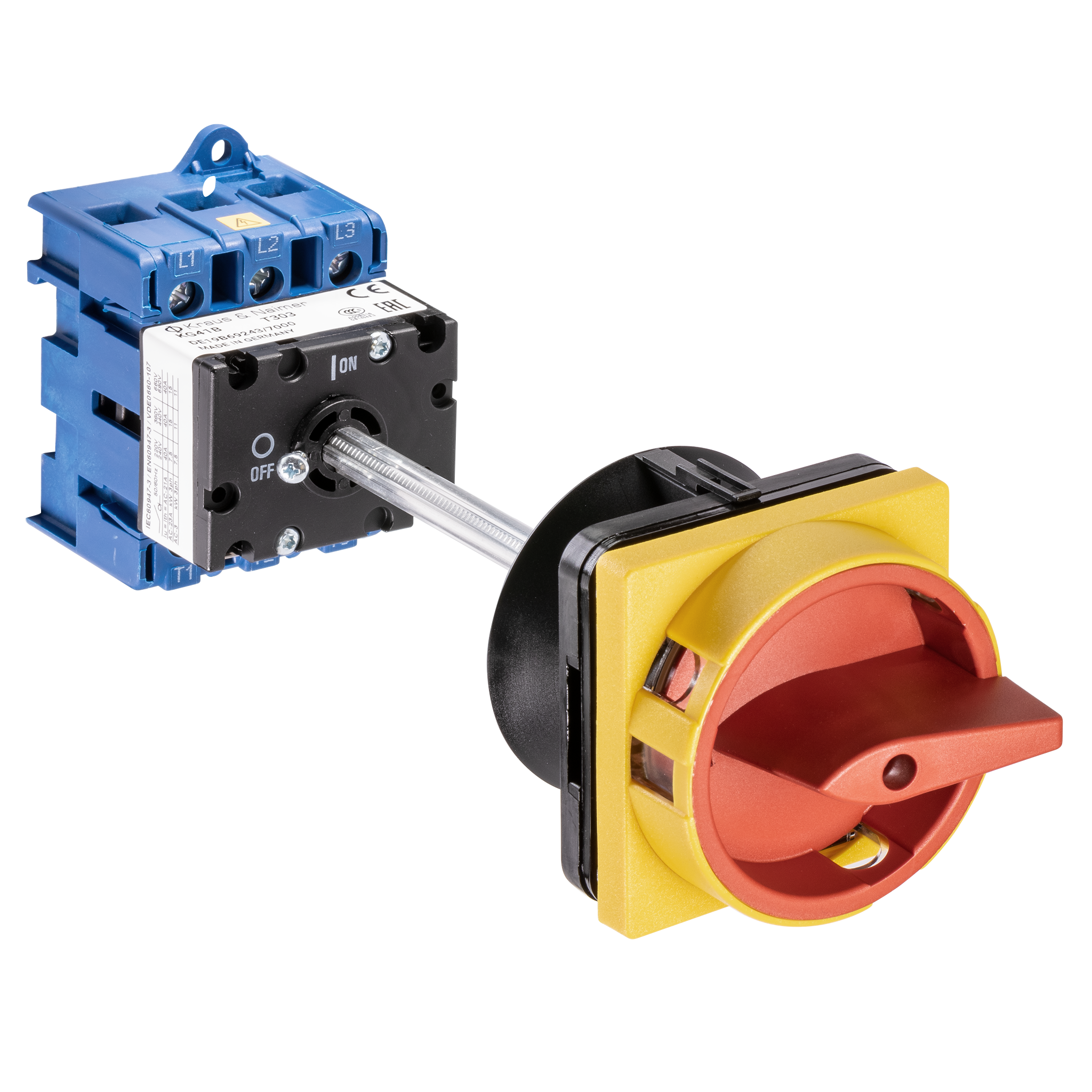 Hauptschalter; Ausschalter; 3-polig; 0-I; Verteilereinbau/Reiheneinbau; Sperrvorrichtung; rot; Türkupplung