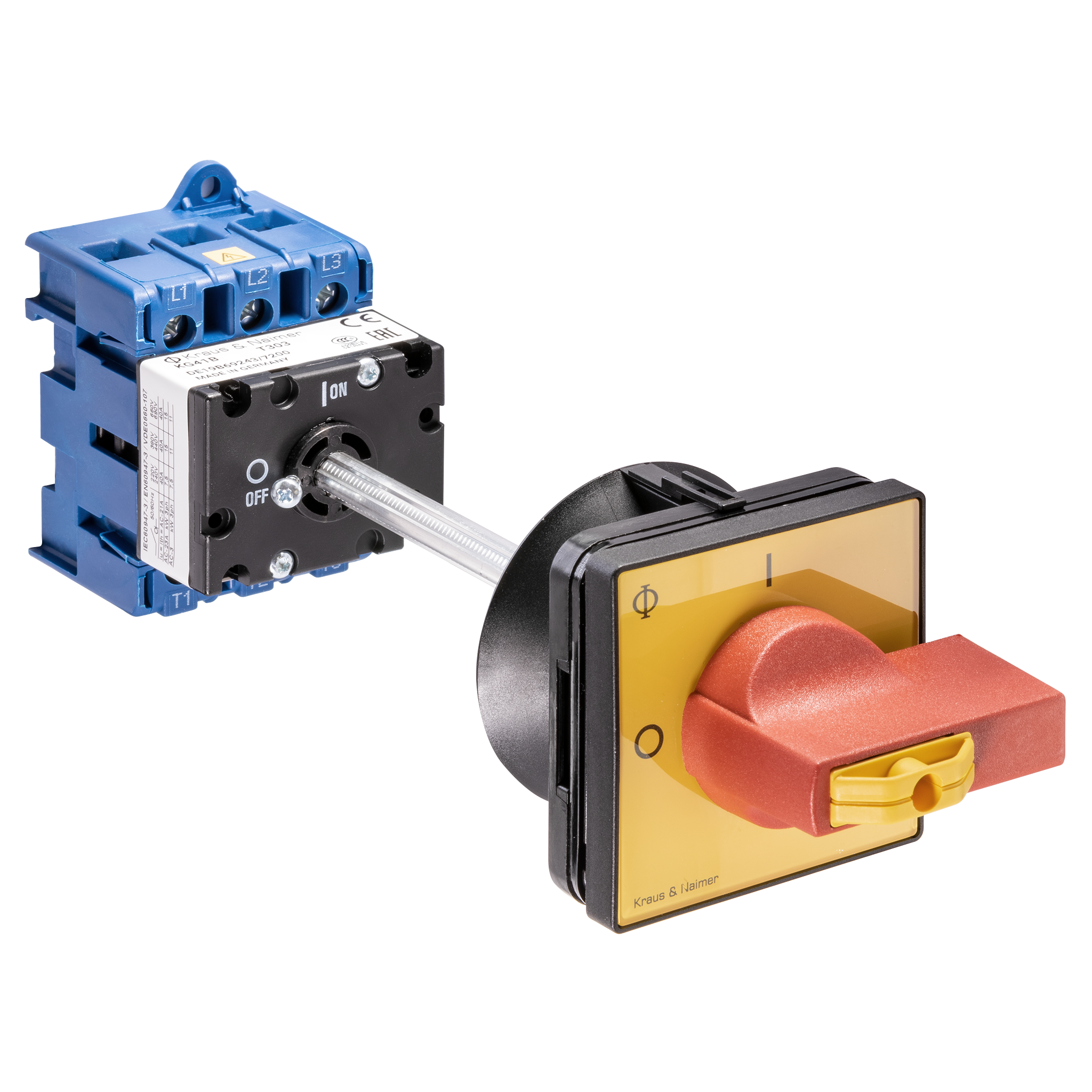Hauptschalter; Ausschalter; 3-polig; 0-I; Verteilereinbau/Reiheneinbau; Sperrvorrichtung; Türkupplung; Achsverlängerung