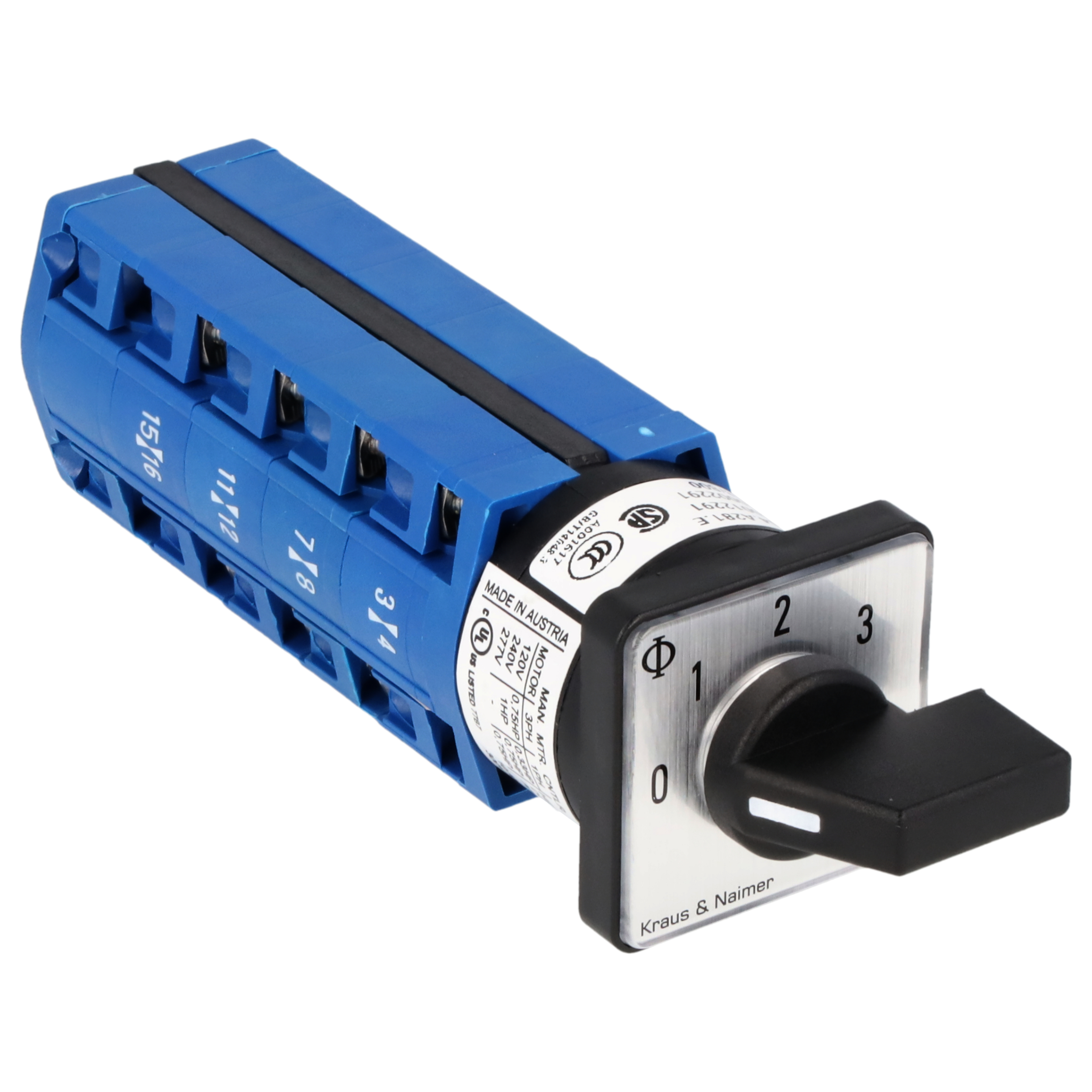 Stufenschalter 0-3; 3-polig; 0-1-2-3; Fronteinbau 2-Loch