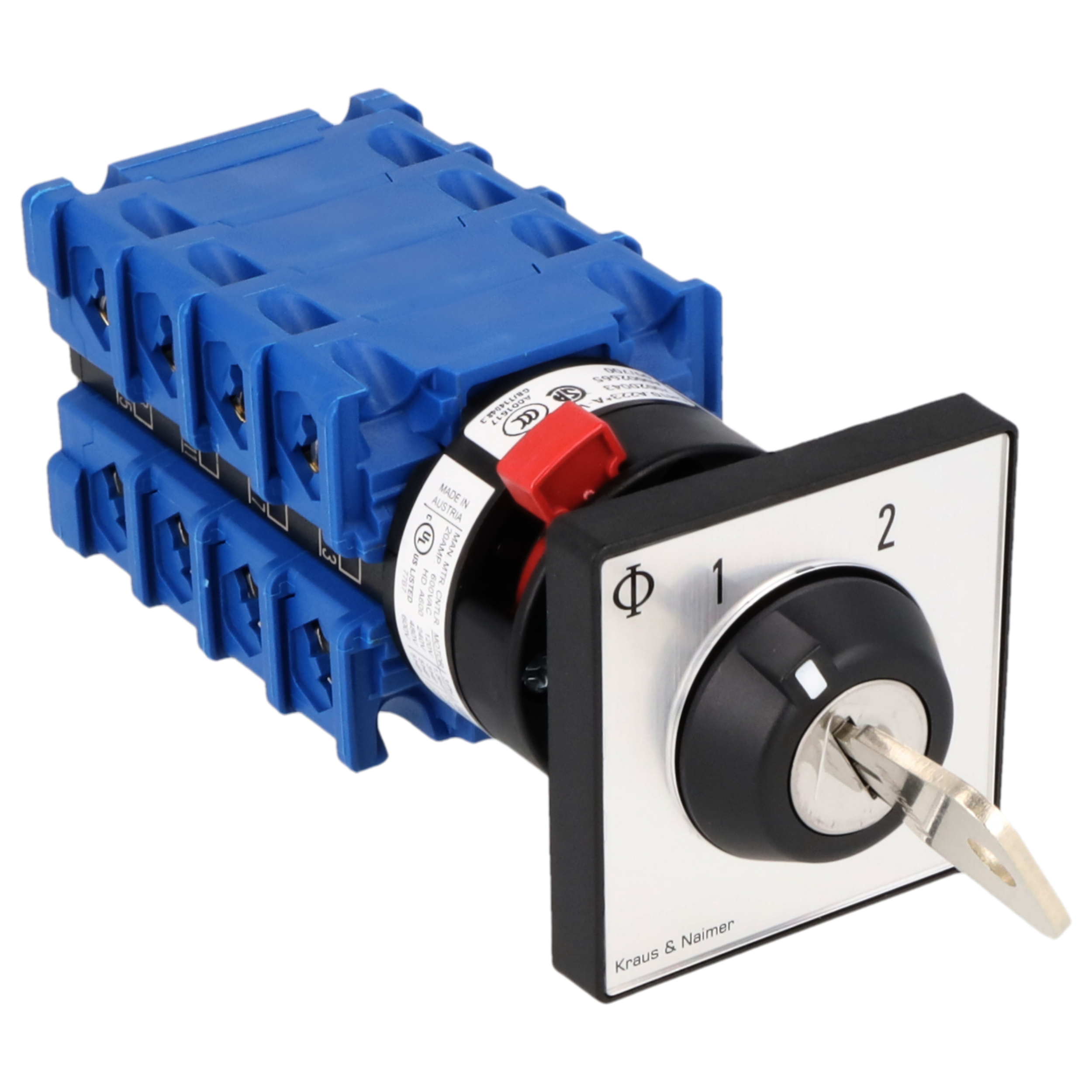 Schlüsselschalter; Umschalter m.0; 4-polig; 1-0-2; Zentralbefestigung; Schlüsseleinrichtung