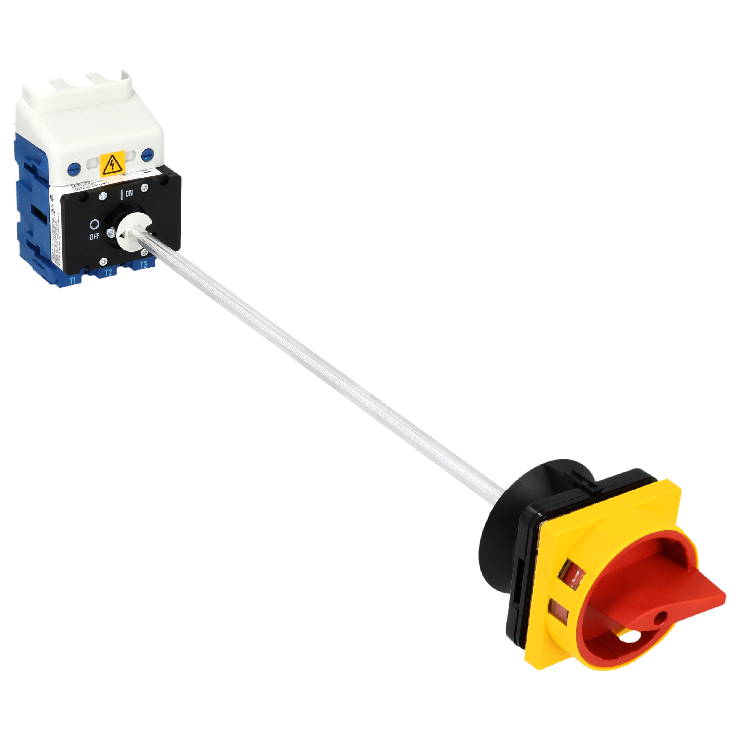 Hauptschalter; Ausschalter; 3-polig; 0-I; Verteilereinbau/Reiheneinbau; Sperrvorrichtung; rot; Türkupplung; Achsverlängerung; Klemmenabdeckung