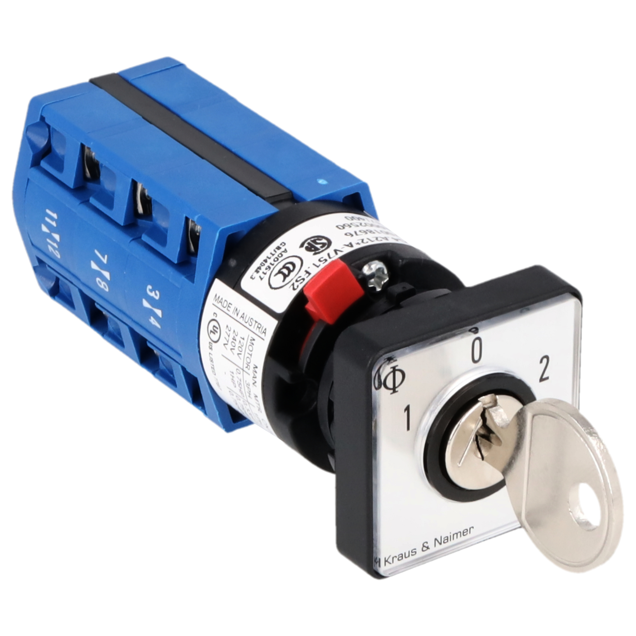 Key switch; Switch; 3-pole; 1-0-2; single hole mounting; Key-Lock Device