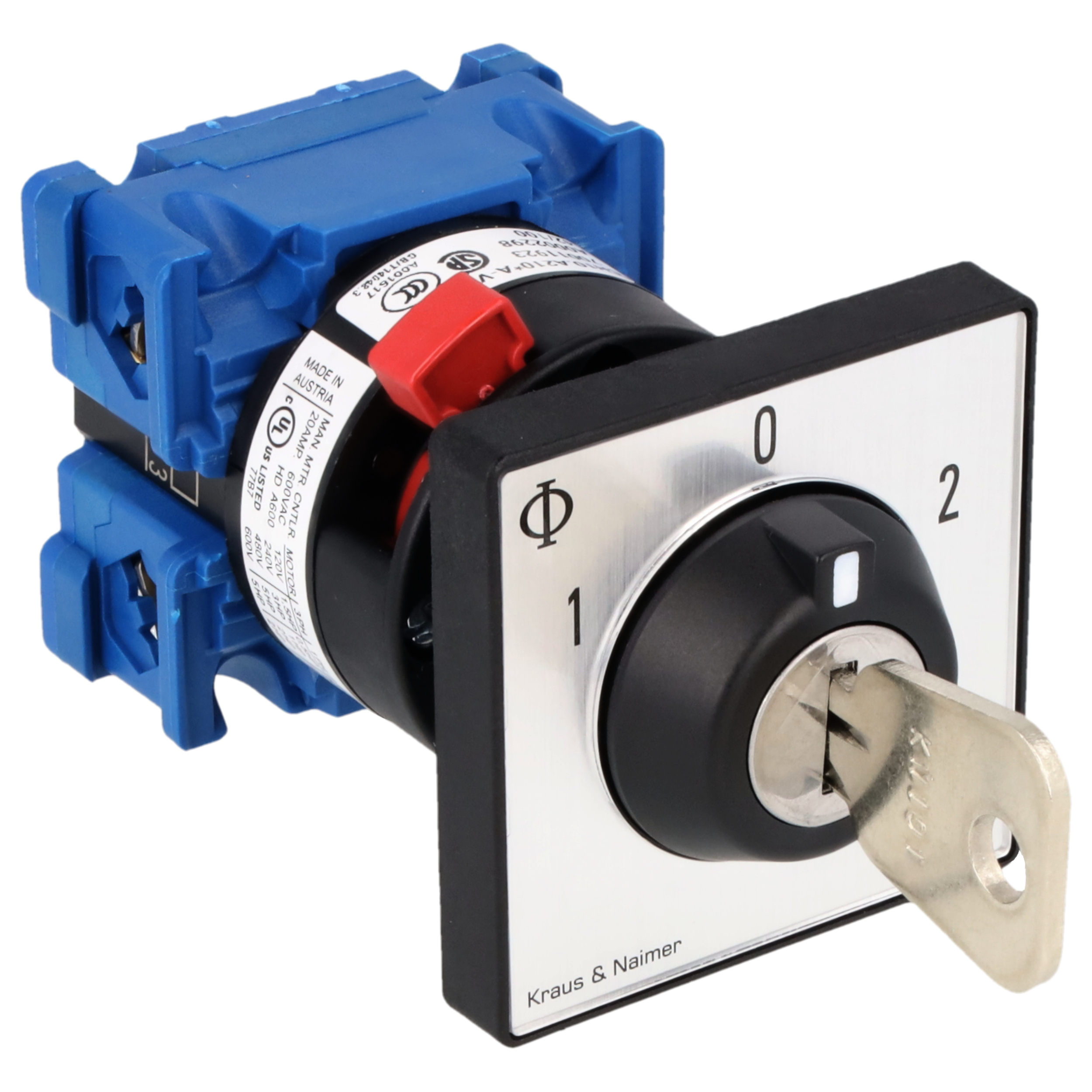 Key switch; Changeover switch w. OFF; 1-pole; 1-0-2; single hole mounting; Key-Lock Device
