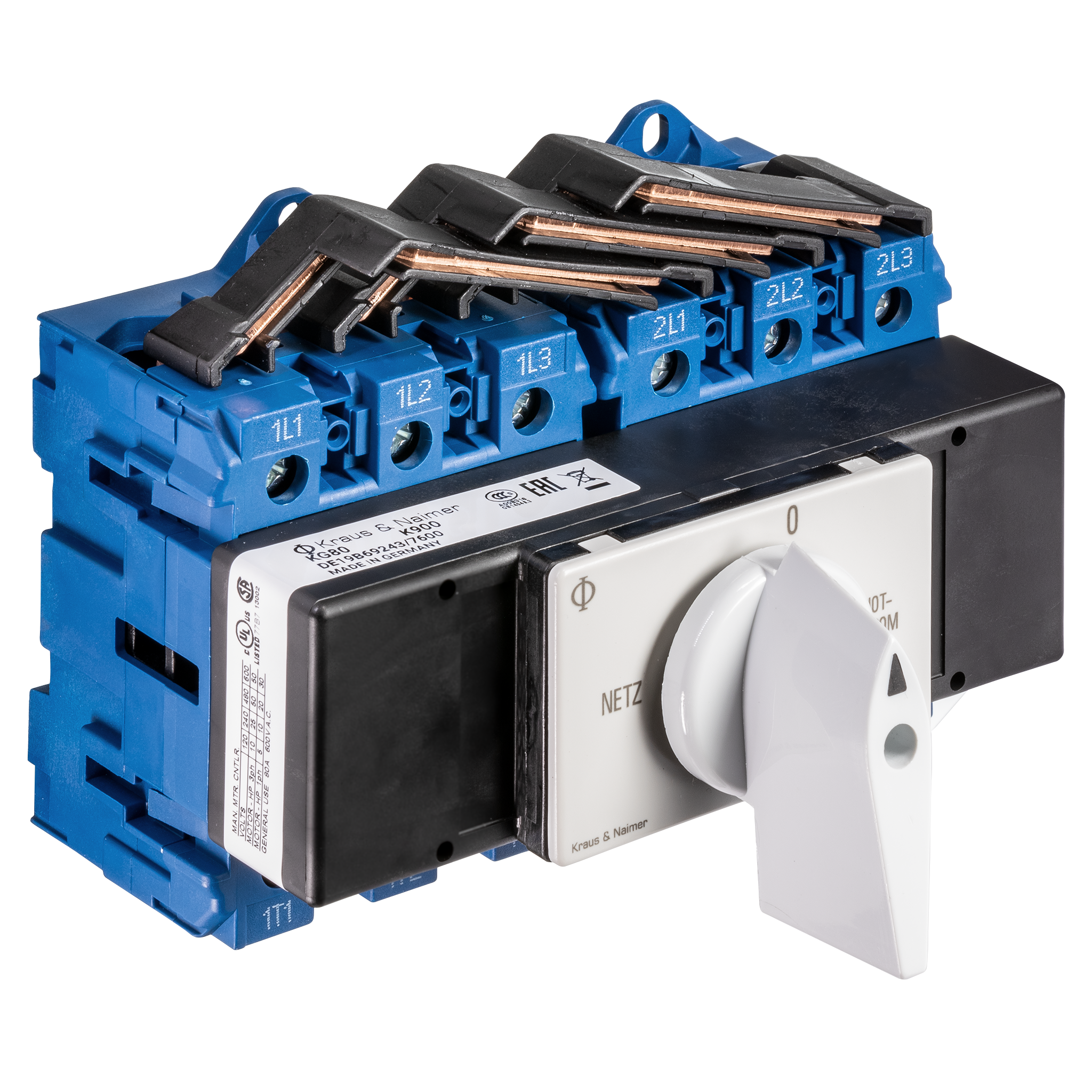 Changeover switch w. OFF; 3-pole; NETZ-0-NOTSTROM; Base mounting/DIN rail mounting