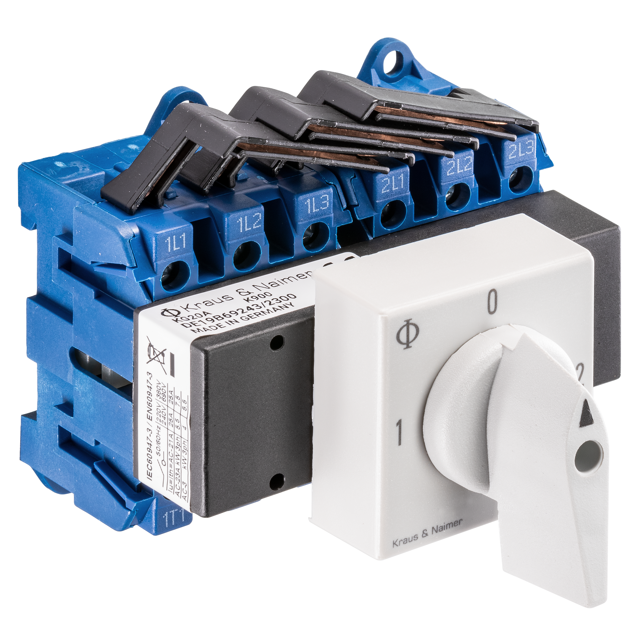 Changeover switch w. OFF; 3-pole; 1-0-2; Base mounting/DIN rail mounting