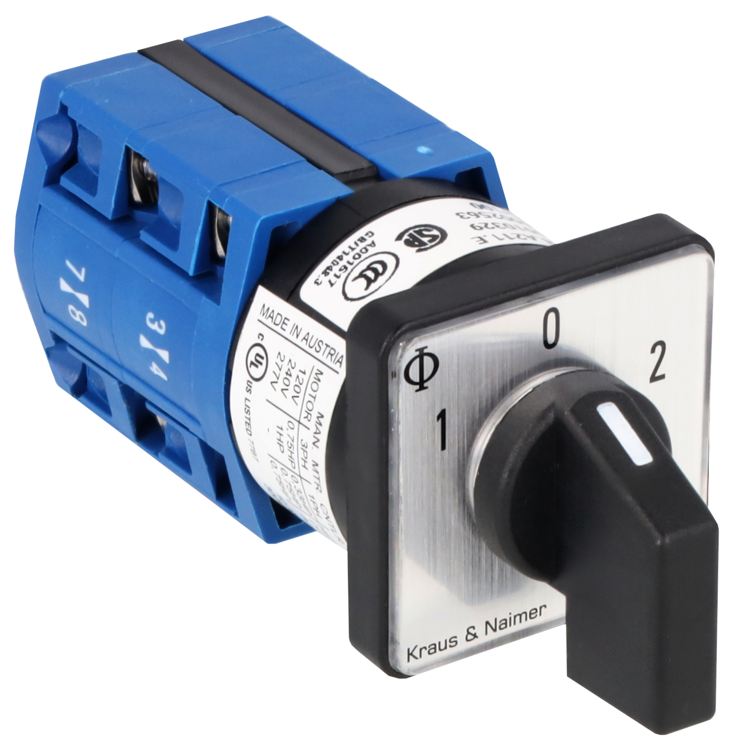 Changeover switch w. OFF, isol. cont.; 2-pole; 1-0-2; Panel mounting 2-hole