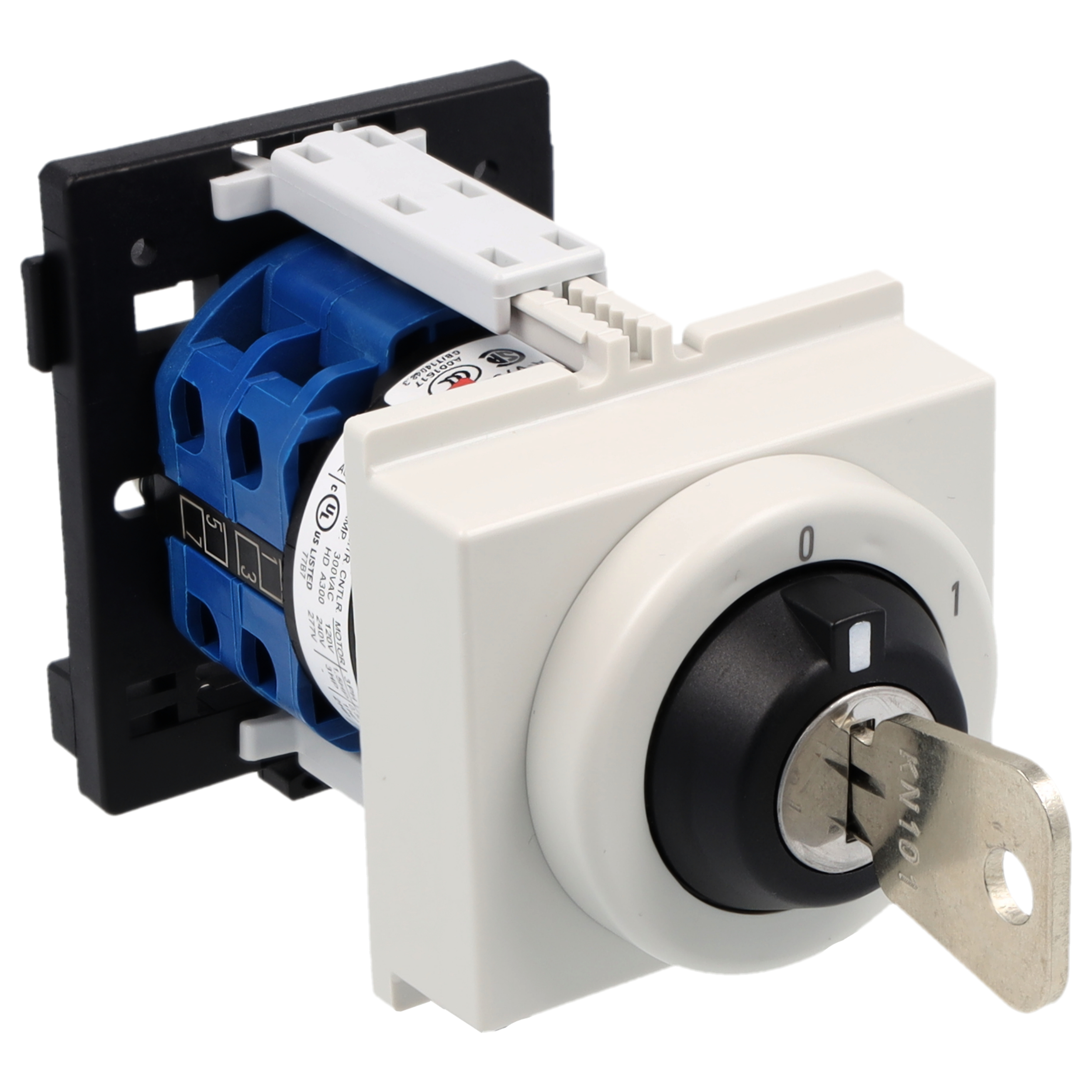 Key switch; Multi-step switch 1-4; 1-pole; 1-2-3-4; DIN rail mounting; Key-Lock Device