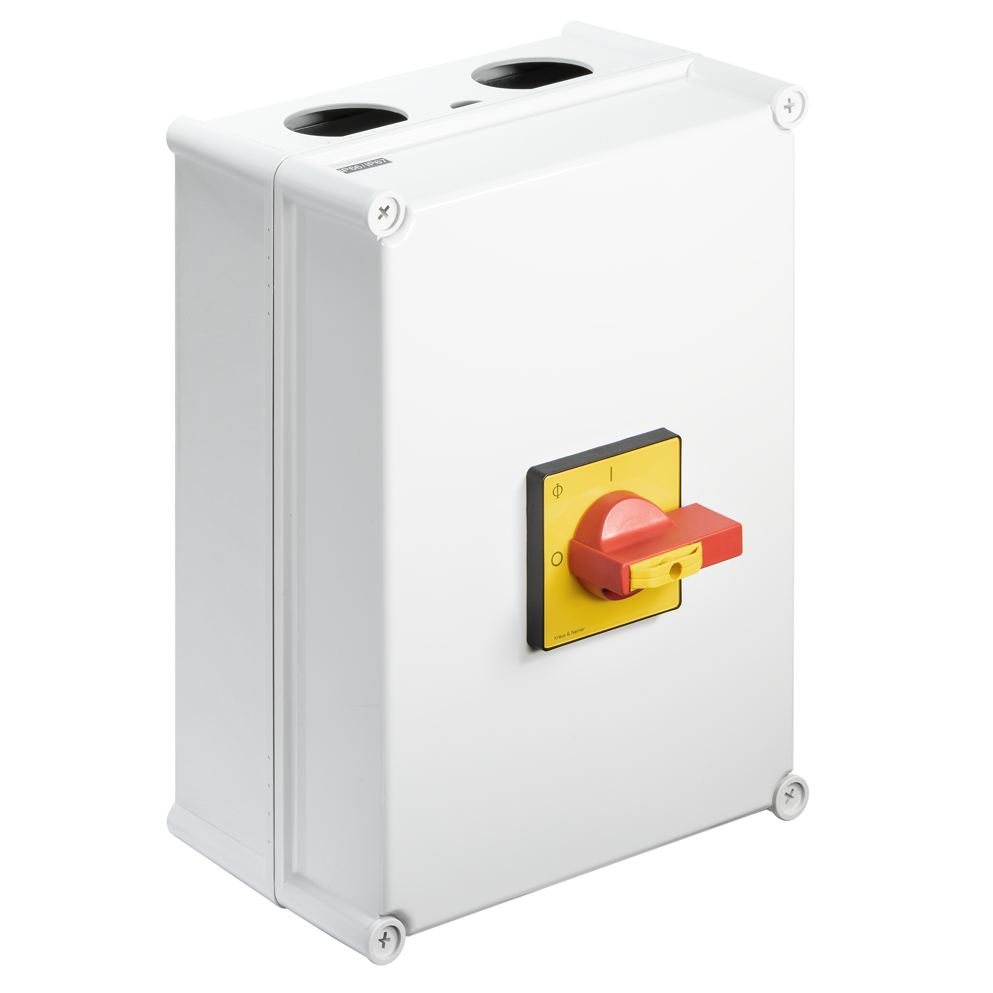 Main switch; ON/OFF switch; 6-pole; 0-I; Base mounting; Padlock Device; red; Door Clutch; Auxiliary Contact