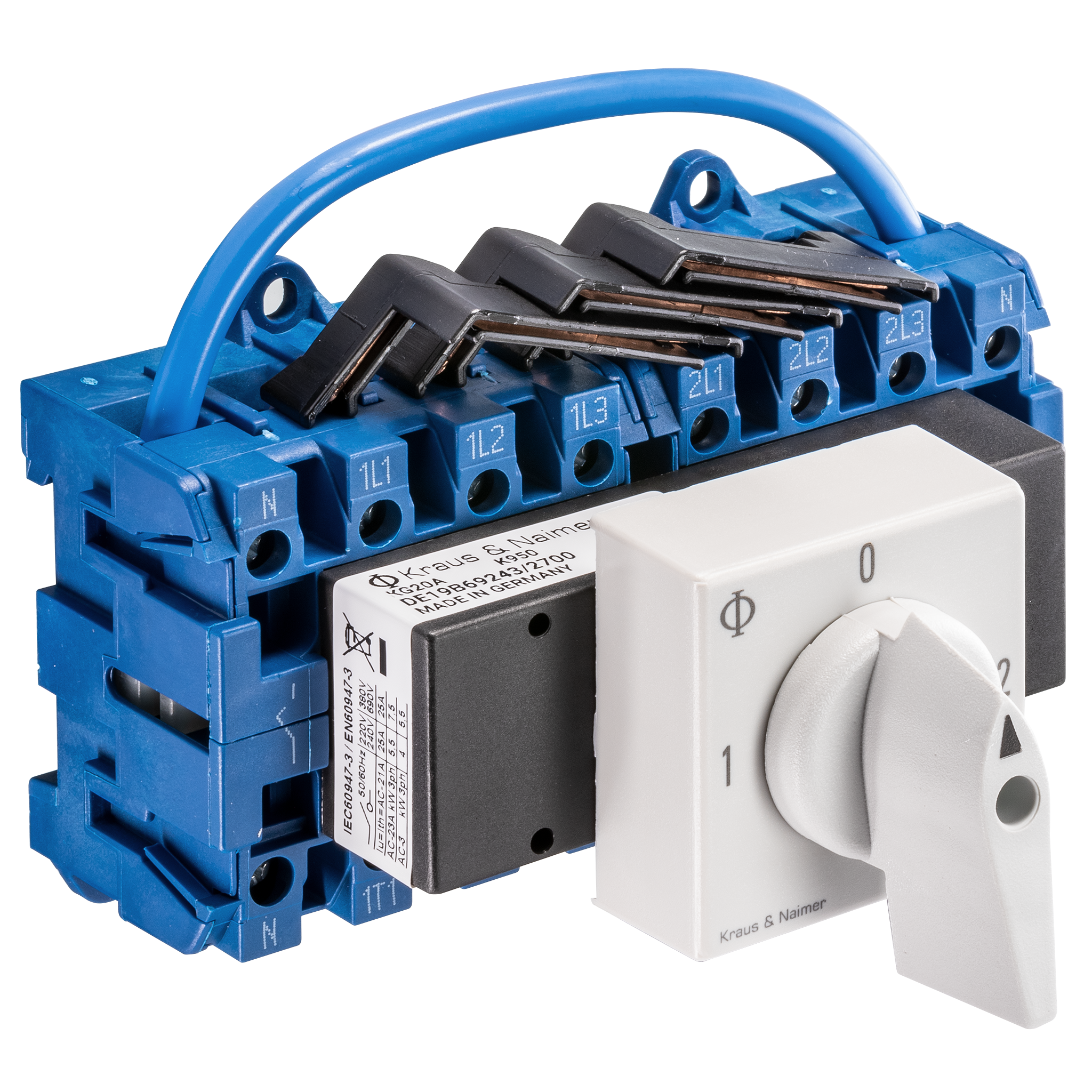 Changeover switch w. OFF; 4-pole; 1-0-2; Base mounting/DIN rail mounting