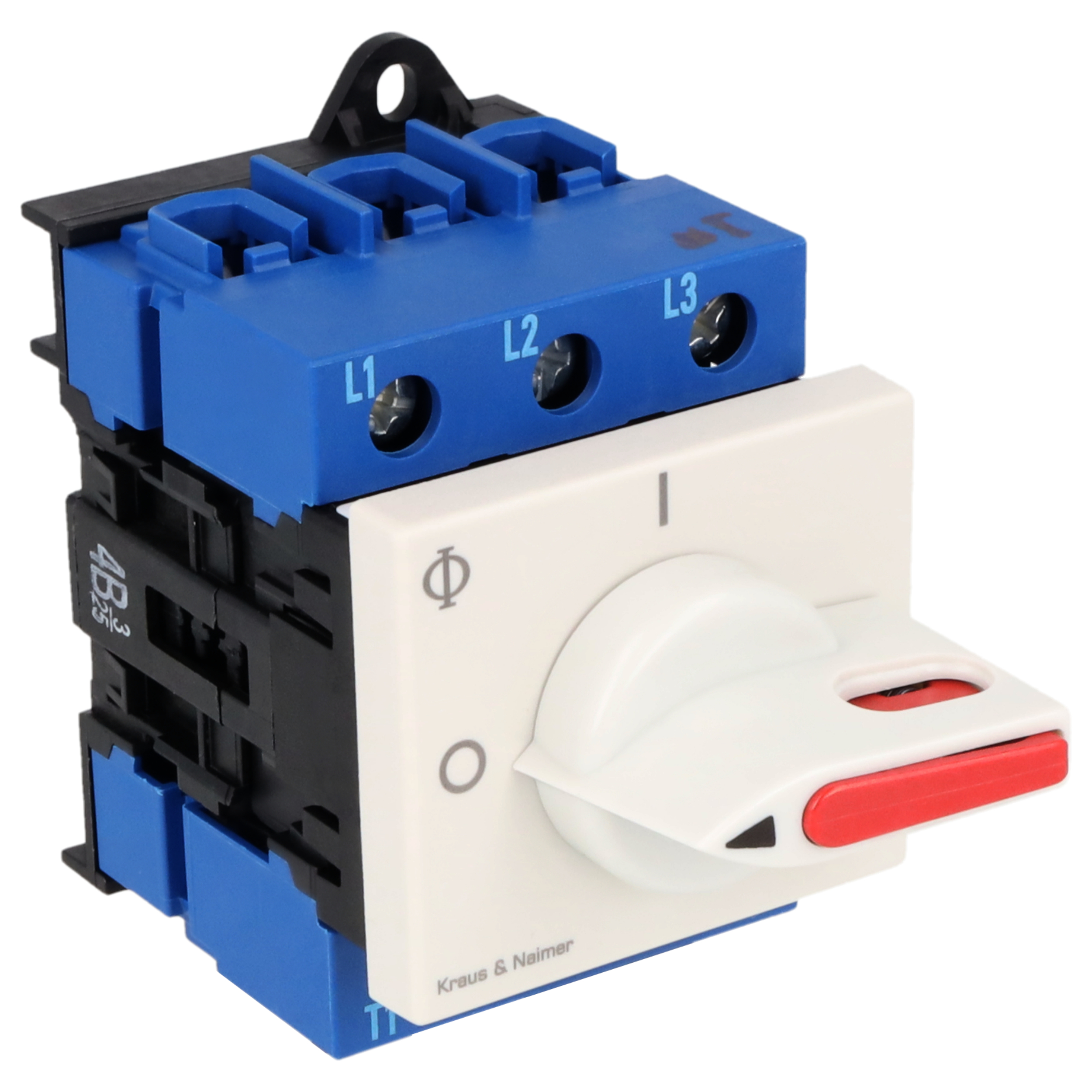 Hauptschalter; Ausschalter; 3-polig; 0-I; Verteilereinbau/Reiheneinbau; Sperrvorrichtung; elektrograu, Sperrschieber rot