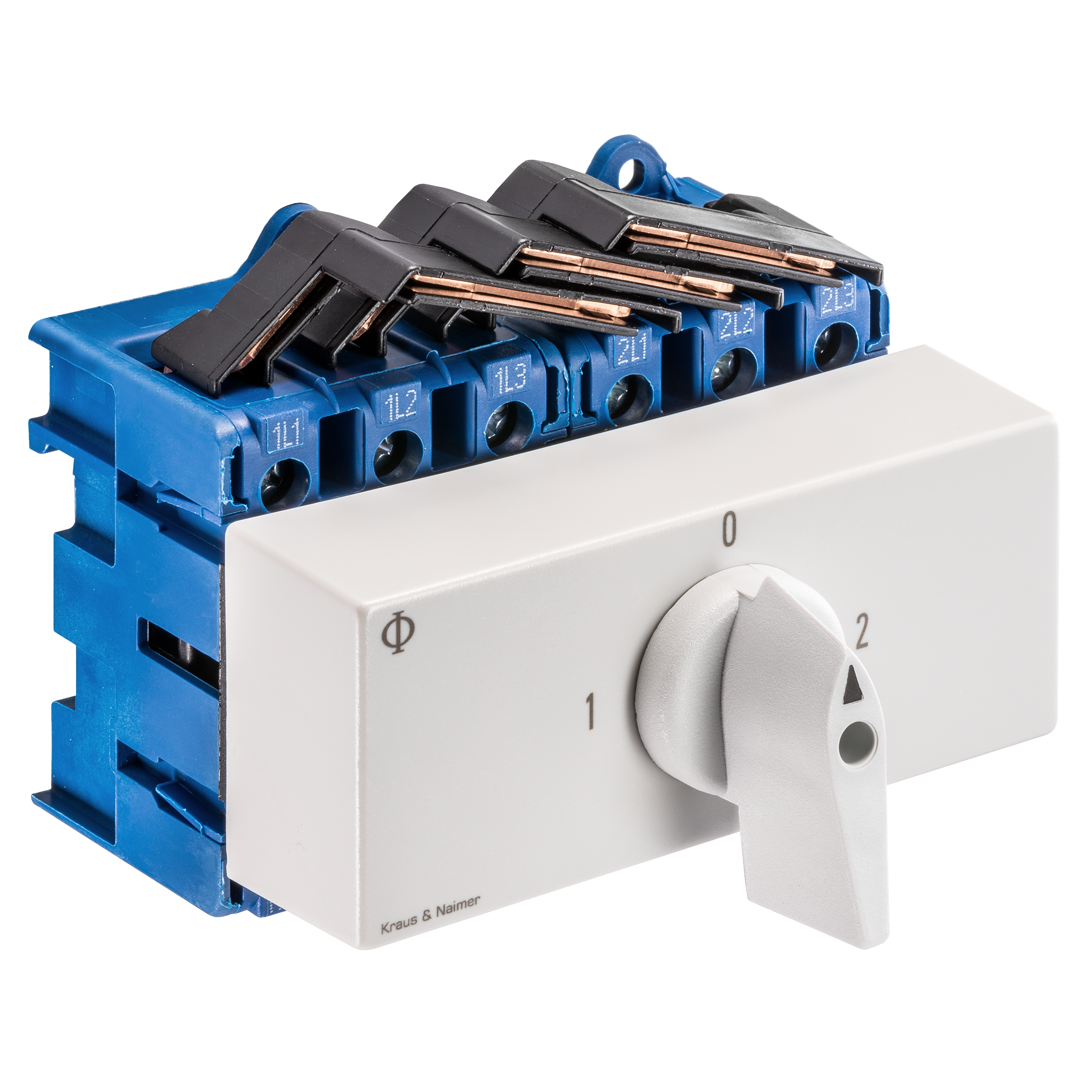 Changeover switch w. OFF; 3-pole; 1-0-2; Base mounting/DIN rail mounting