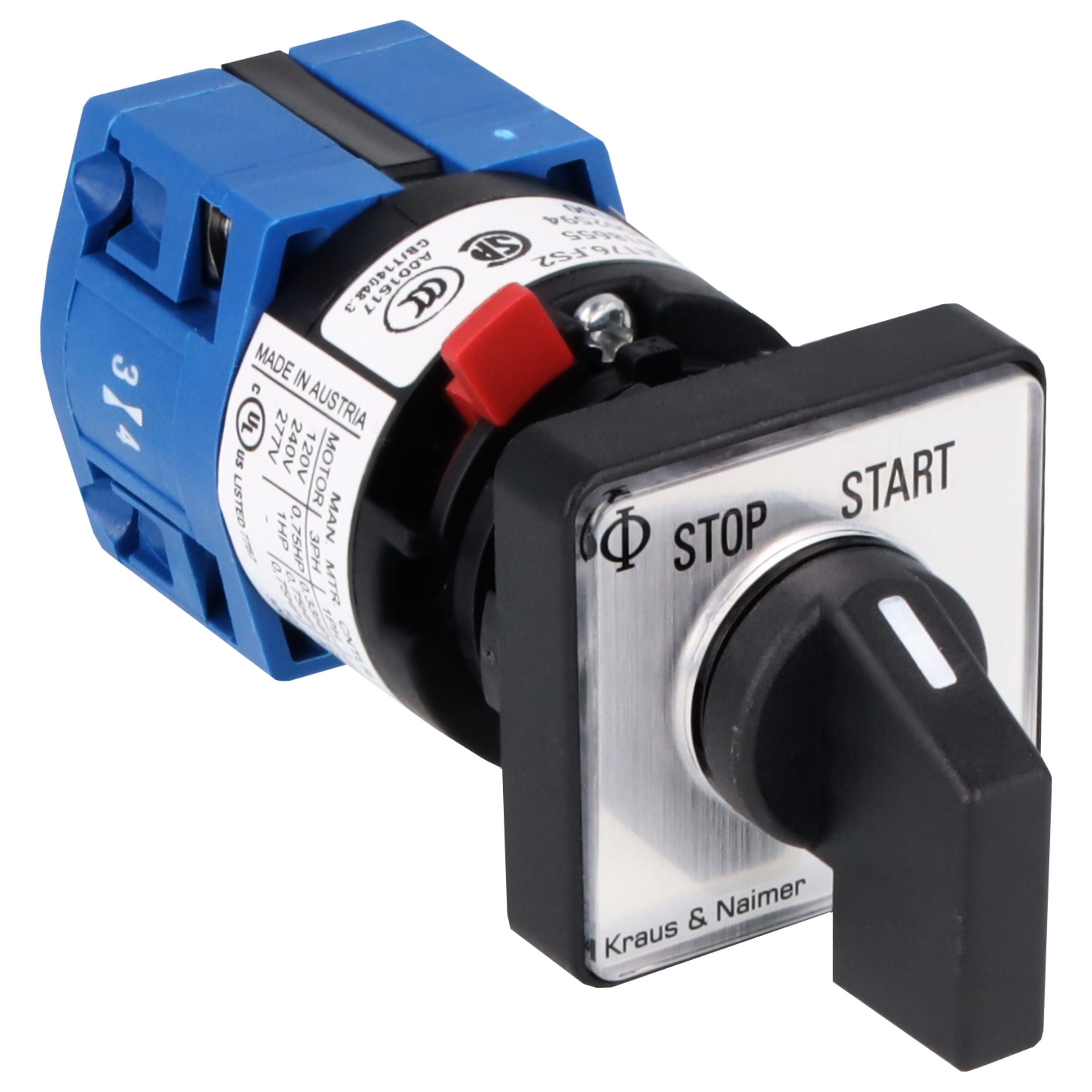 Momentary start stop switch, isol. cont.; STOP-START; single hole mounting