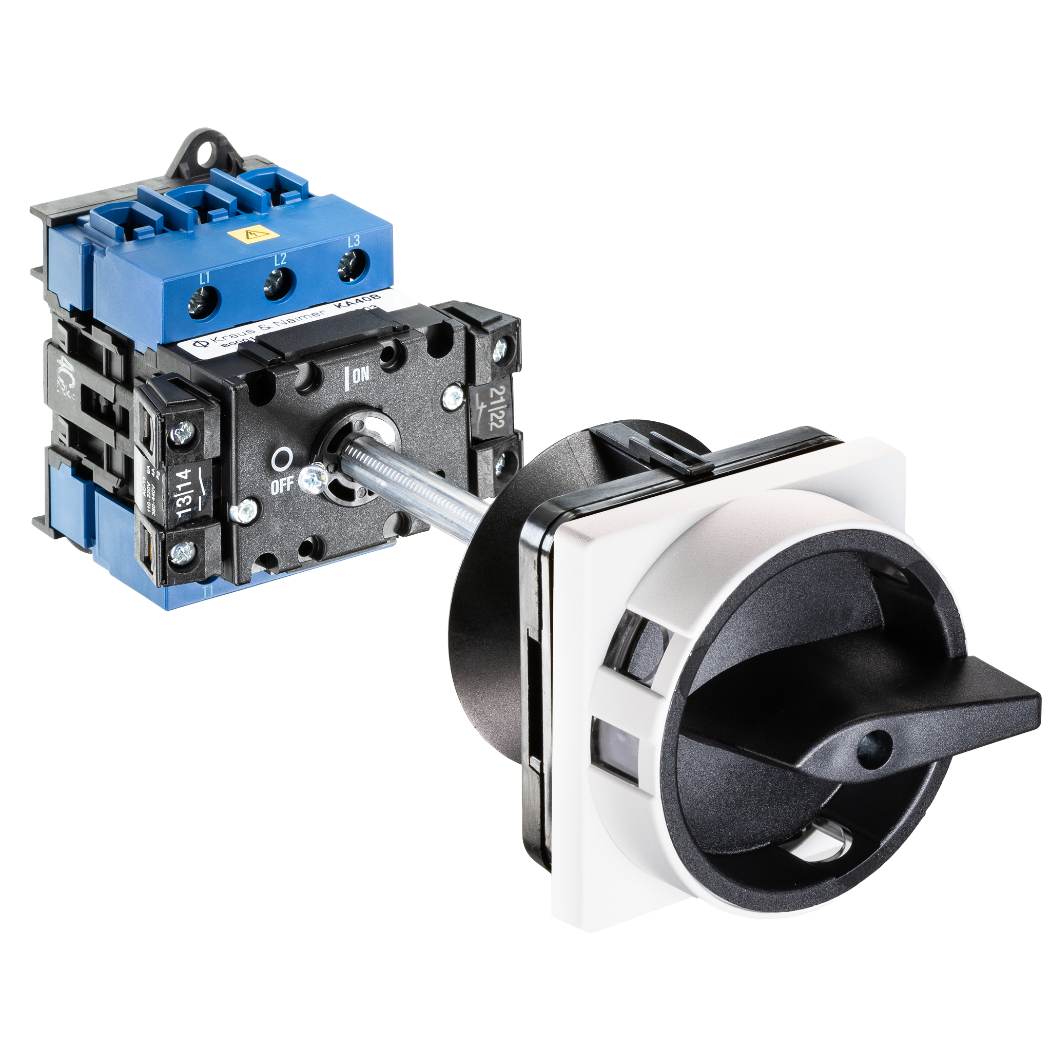 Main switch; ON/OFF switch; 3-pole; 0-I; Base mounting/DIN rail mounting; Padlock Device; black; Door Clutch; Auxiliary Contact