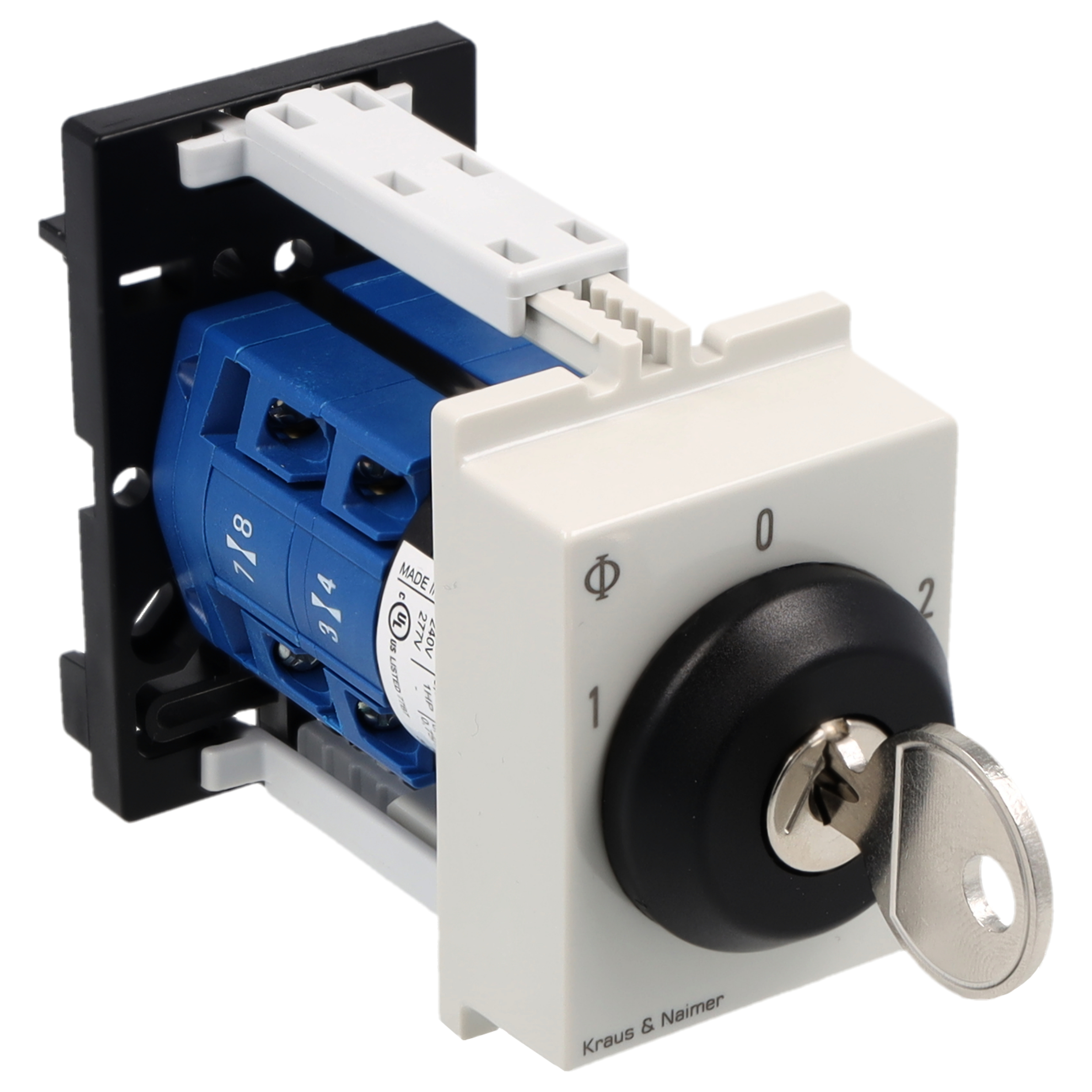 Key switch; Changeover switch w. OFF; 2-pole; 1-0-2; DIN rail mounting; Key-Lock Device