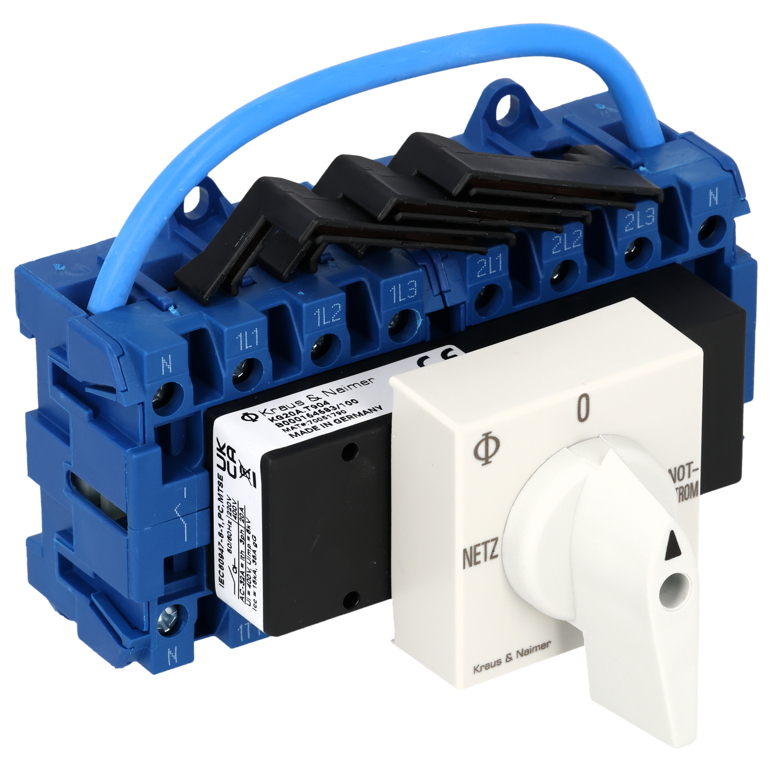 Changeover switch w. OFF; 4-pole; NETZ-0-NOTSTROM; Base mounting/DIN rail mounting