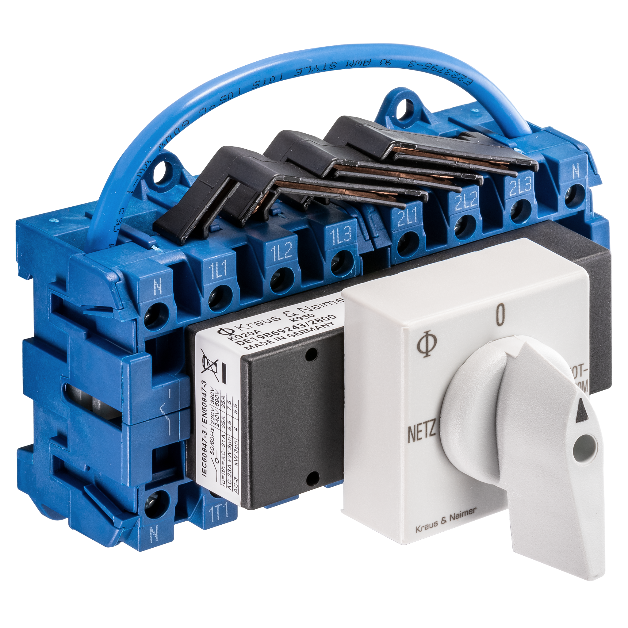 Changeover switch w. OFF; 4-pole; NETZ-0-NOTSTROM; Base mounting/DIN rail mounting