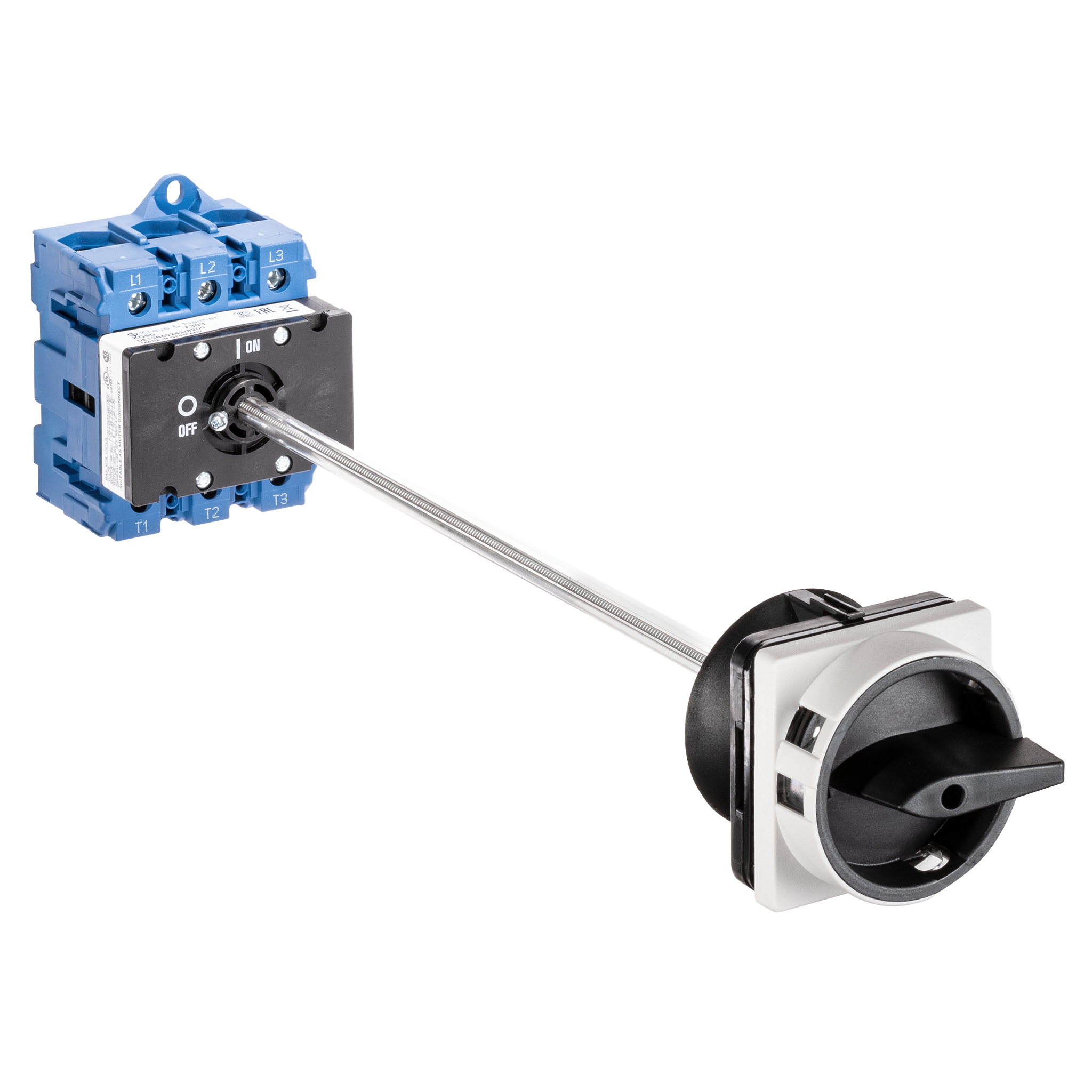 Hauptschalter; Ausschalter; 3-polig; 0-I; Verteilereinbau/Reiheneinbau; Sperrvorrichtung; schwarz; Türkupplung; Achsverlängerung; Klemmenabdeckung