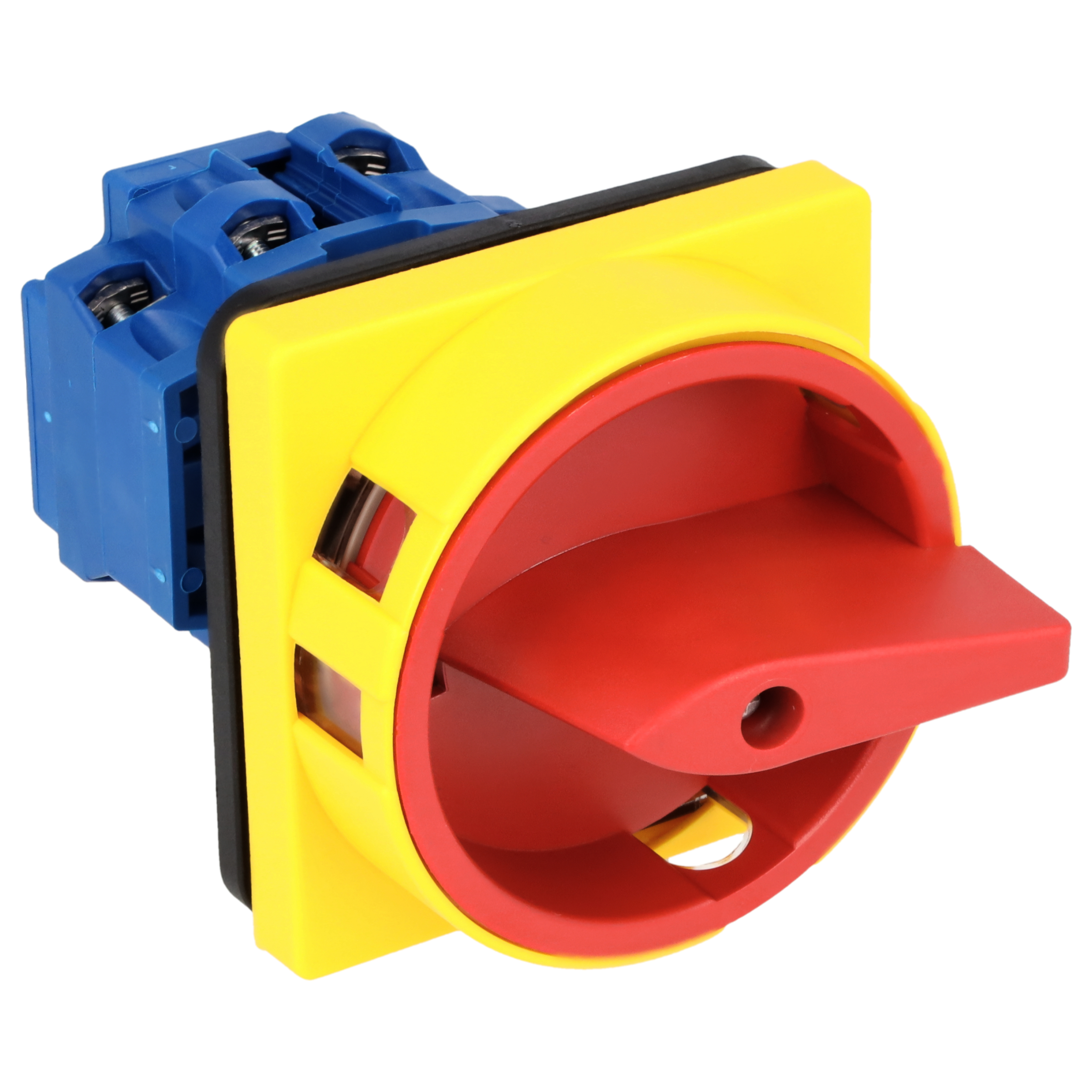 Main switch; ON/OFF switch + NO; 3-pole; 0-I; Panel mounting 4-hole; Padlock Device; red