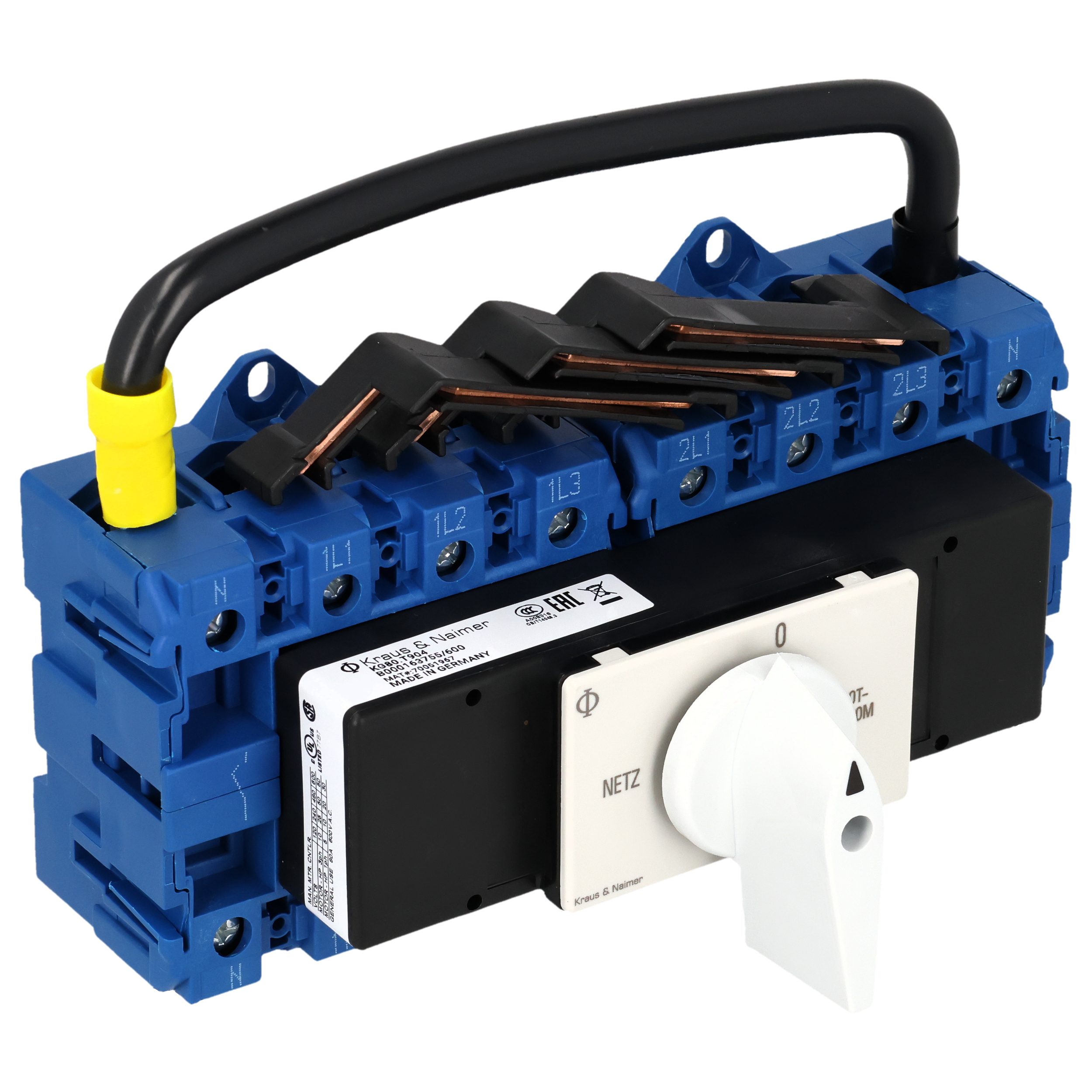 Changeover switch w. OFF; 4-pole; NETZ-0-NOTSTROM; Base mounting/DIN rail mounting