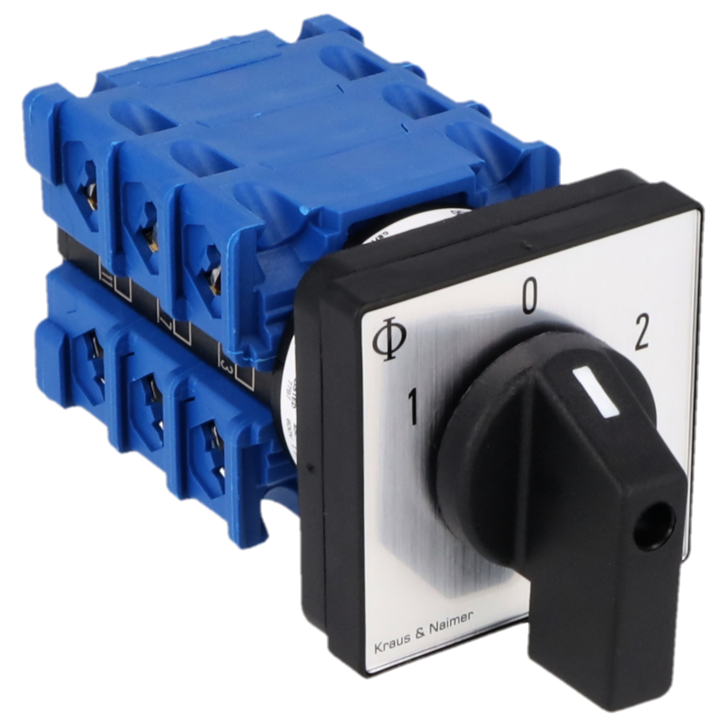 Changeover switch w. OFF, isol. cont.; 3-pole; 1-0-2; Panel mounting 4-hole