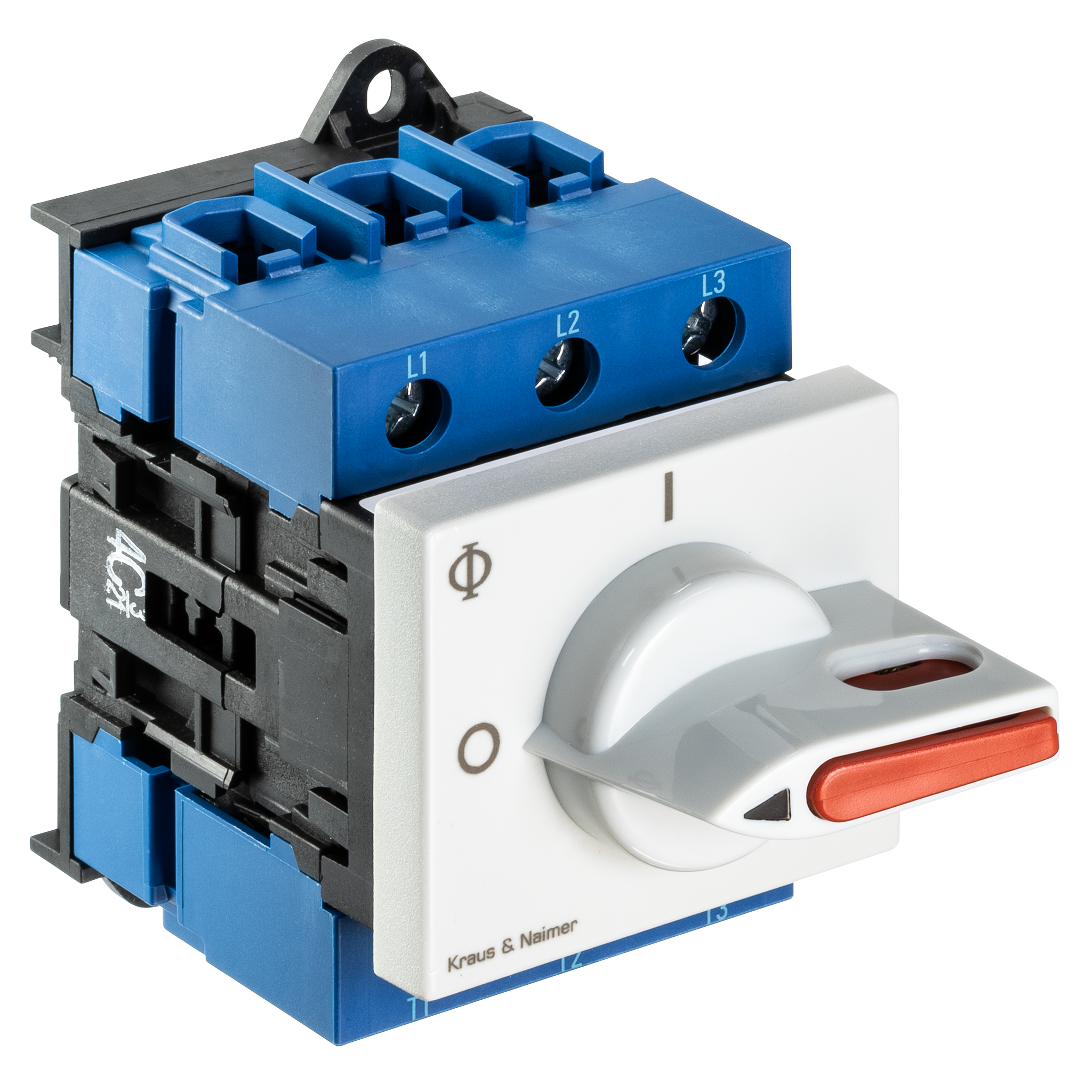 Main switch; ON/OFF switch; 3-pole; 0-I; Base mounting/DIN rail mounting; Padlock Device; electric gray, locking bar flag red