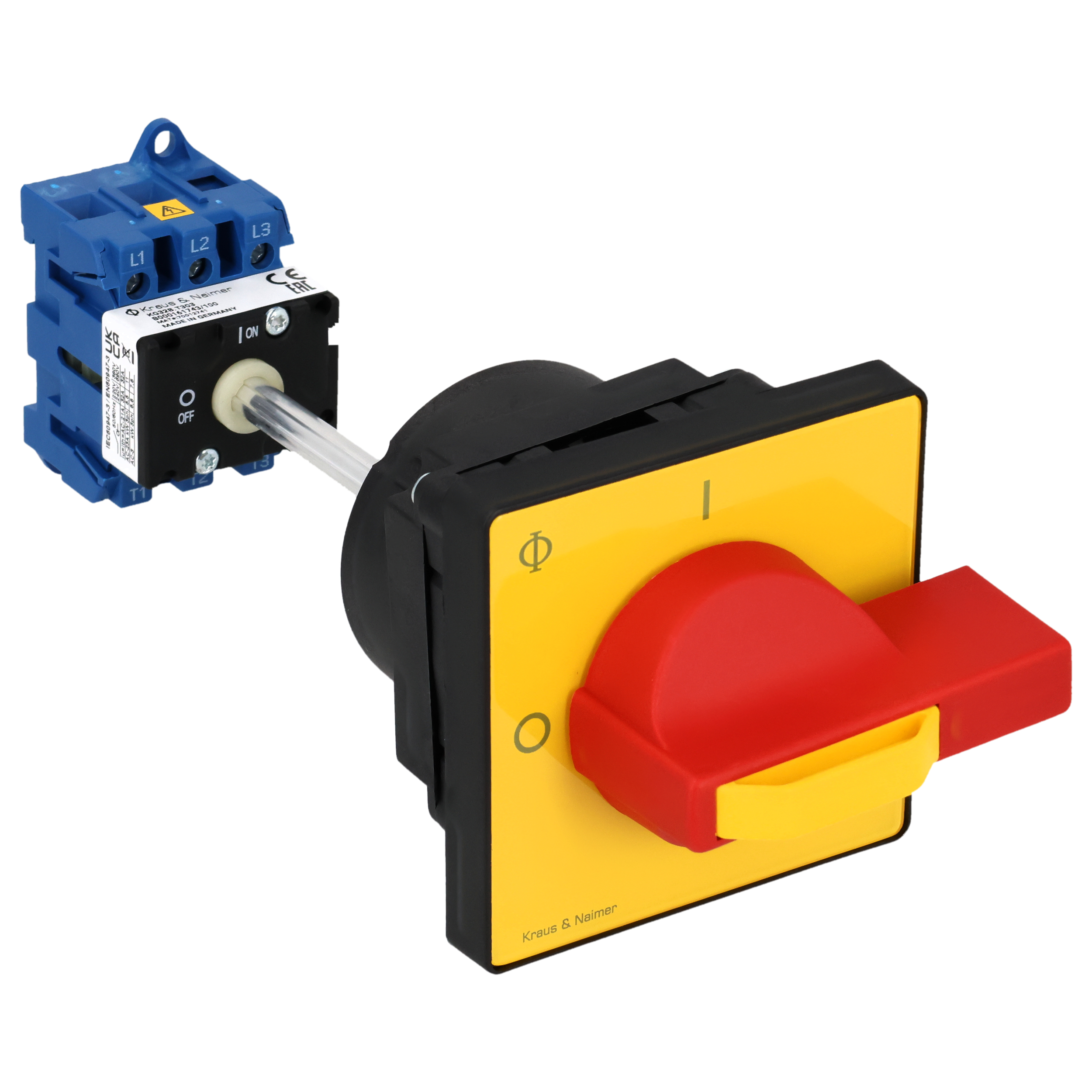 Main switch; ON/OFF switch; 4-pole; 0-I; Base mounting/DIN rail mounting; Padlock Device; Shaft Extension