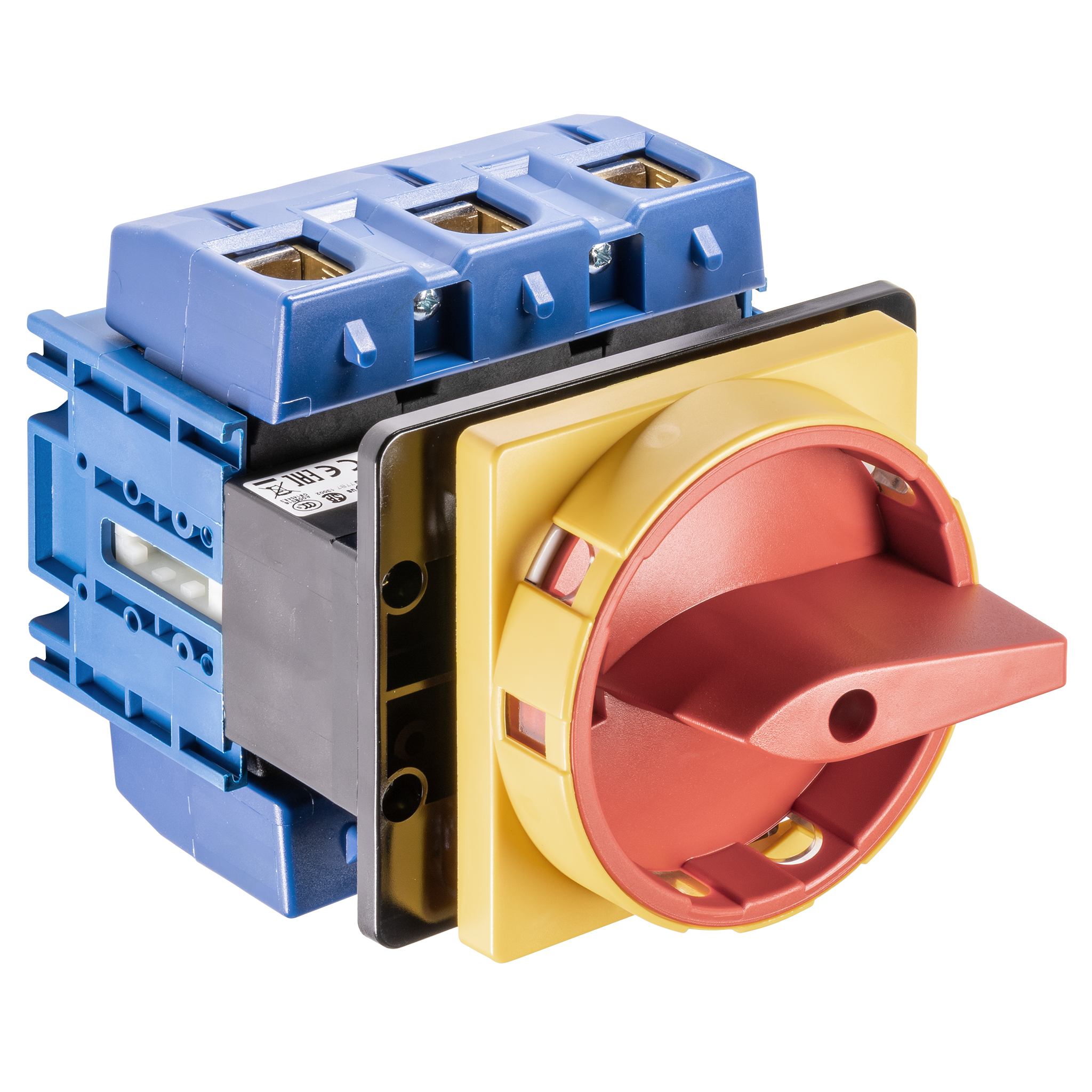 Hauptschalter; Ausschalter; 3-polig; 0-I; Fronteinbau 4-Loch; Sperrvorrichtung; rot; Klemmenabdeckung