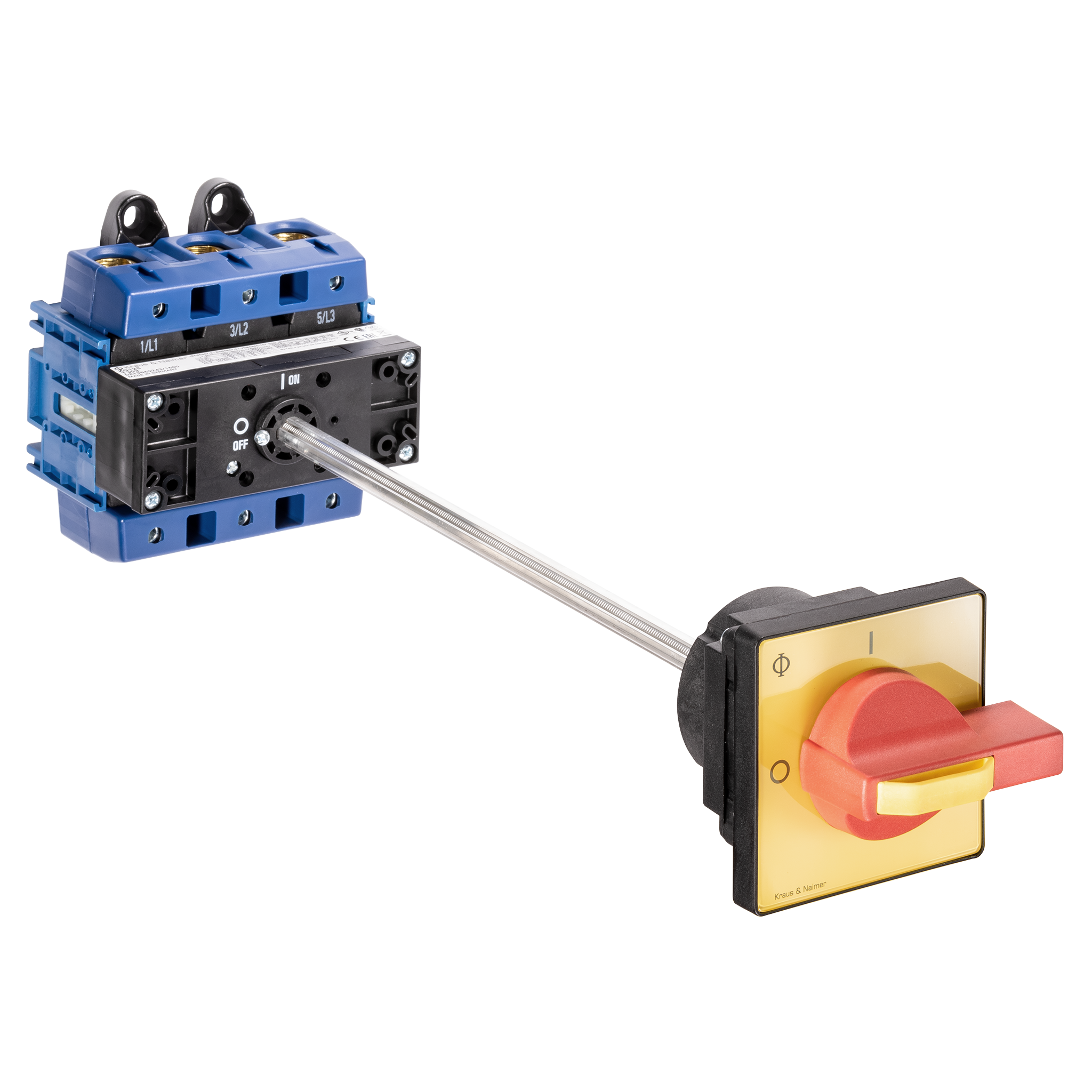 Main switch; ON/OFF switch; 3-pole; 0-I; Base mounting; Padlock Device; Shaft Extension; Terminal Cover
