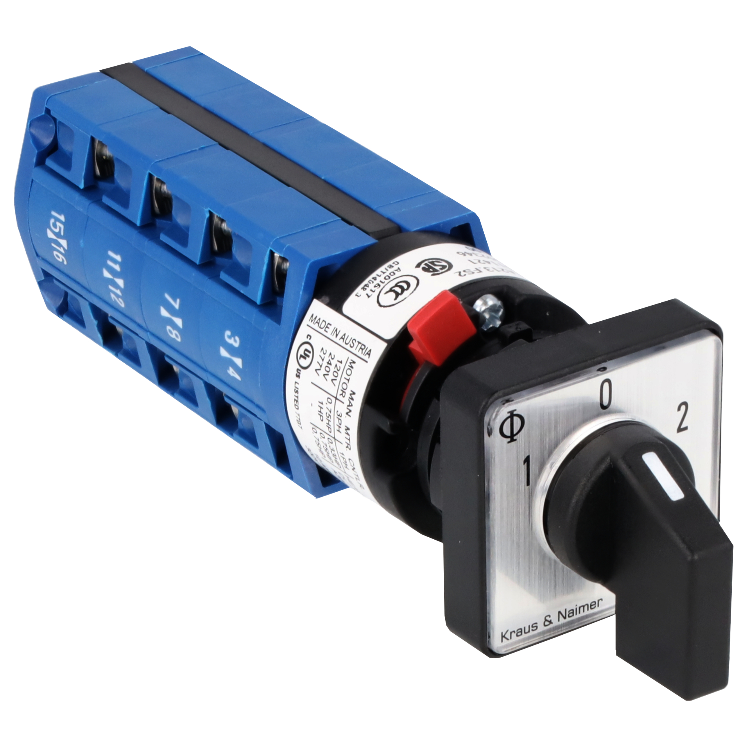 Changeover switch w/o OFF; 4-pole; 1-2; single hole mounting