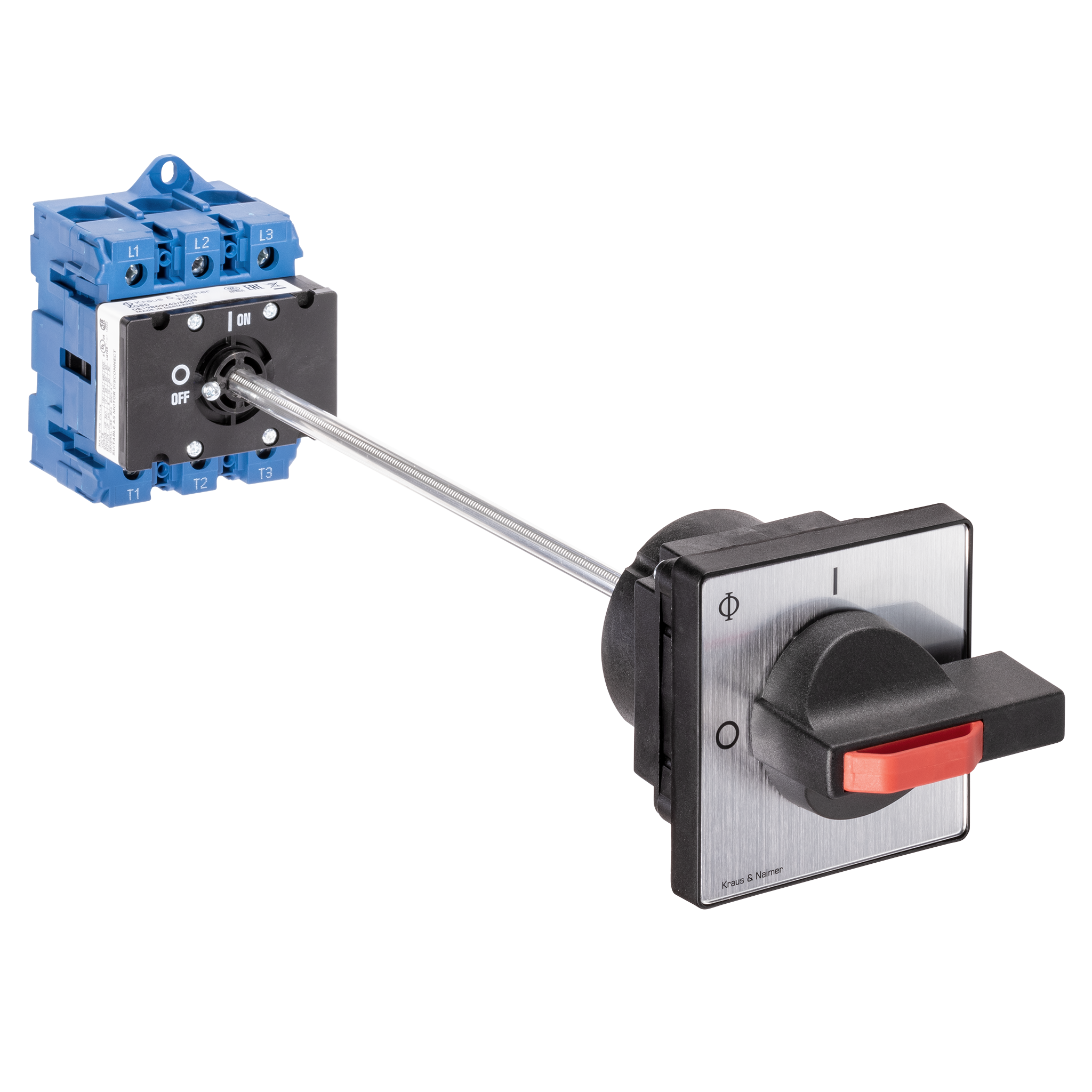 Hauptschalter; Ausschalter; 3-polig; 0-I; Verteilereinbau/Reiheneinbau; Sperrvorrichtung; Achsverlängerung; Klemmenabdeckung