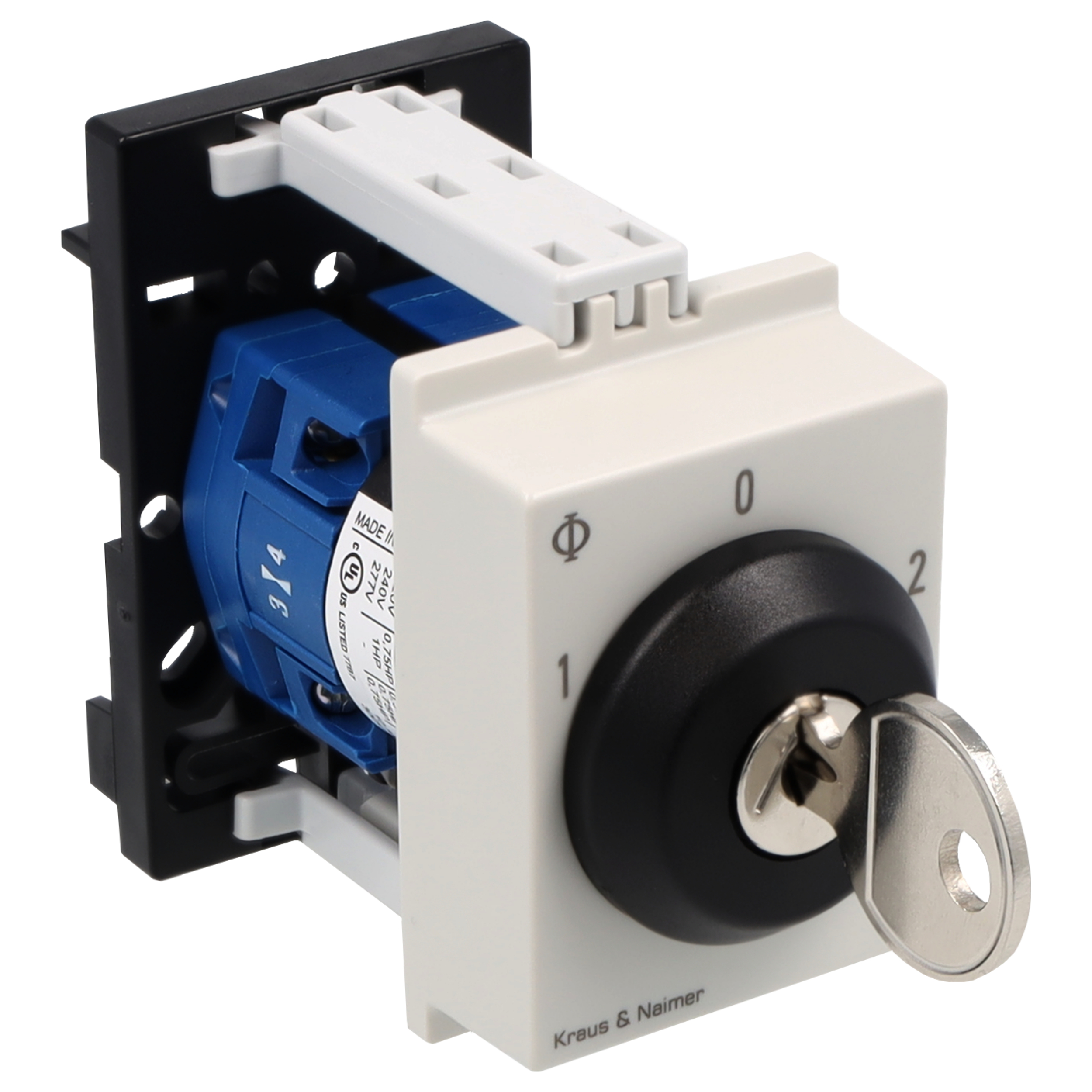 Key switch; Changeover switch w. OFF; 1-pole; 1-0-2; DIN rail mounting; Key-Lock Device