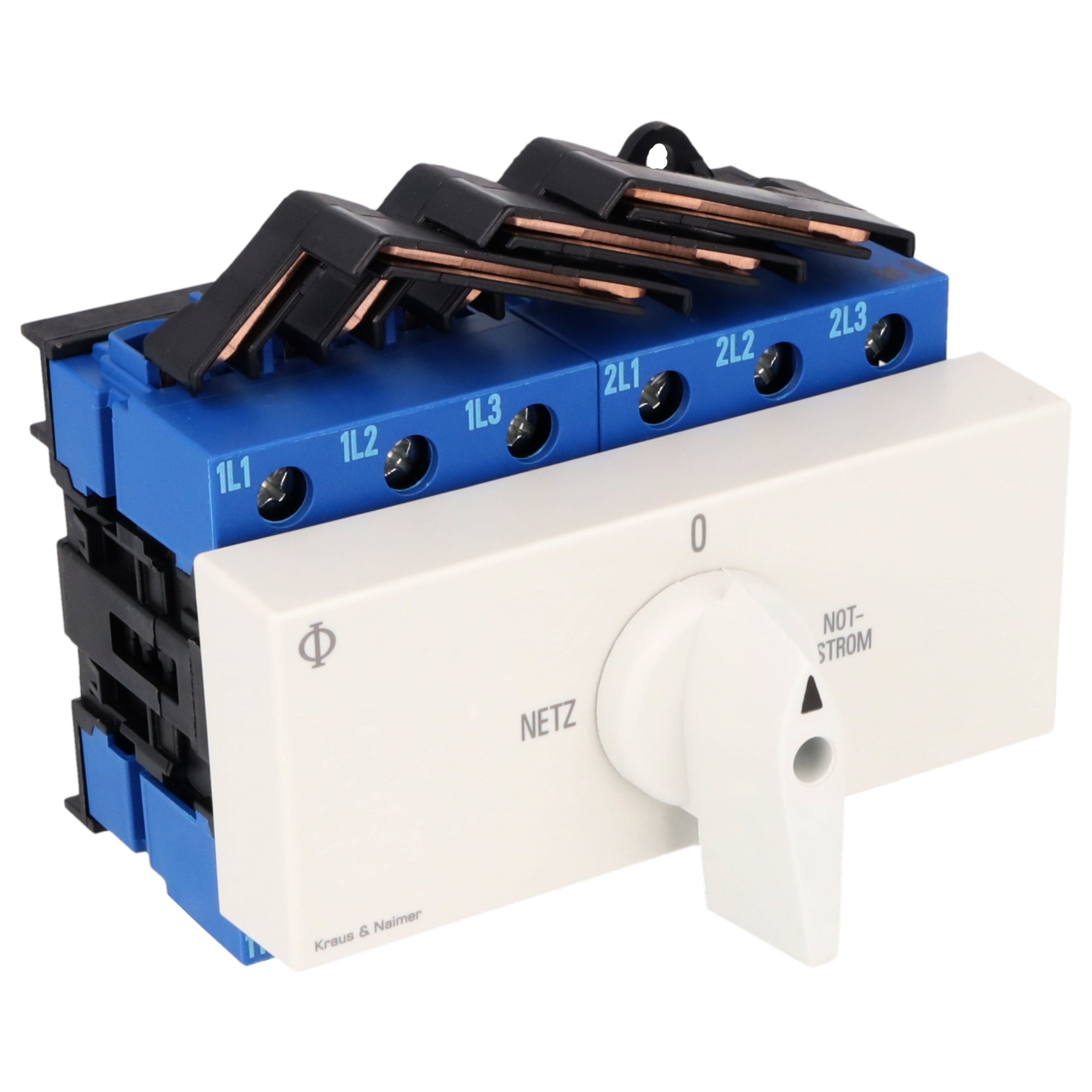 Changeover switch w. OFF; 3-pole; NETZ-0-NOTSTROM; Base mounting/DIN rail mounting