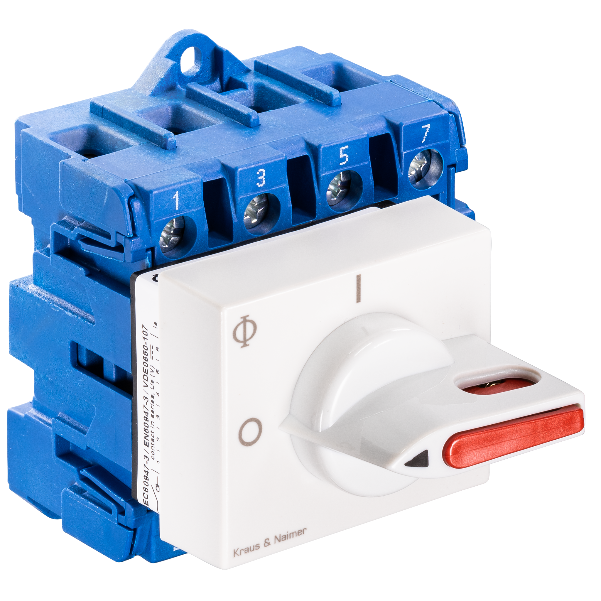 DC - Main switch; ON/OFF switch; 4-pole; 0-I; Base mounting/DIN rail mounting; Padlock Device; electric gray, locking bar flag red