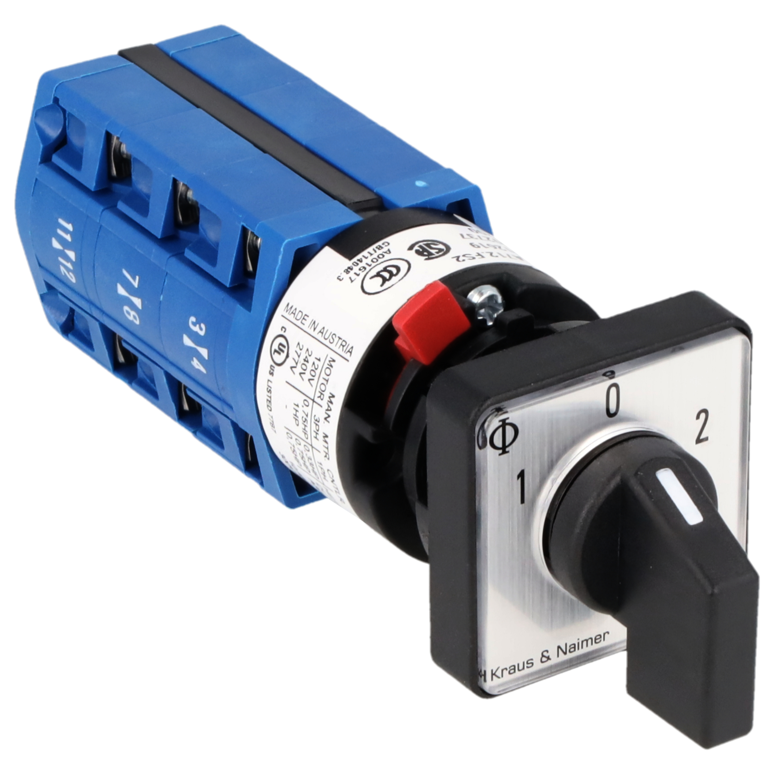Changeover switch w. OFF, isol. cont.; 3-pole; 1-0-2; single hole mounting