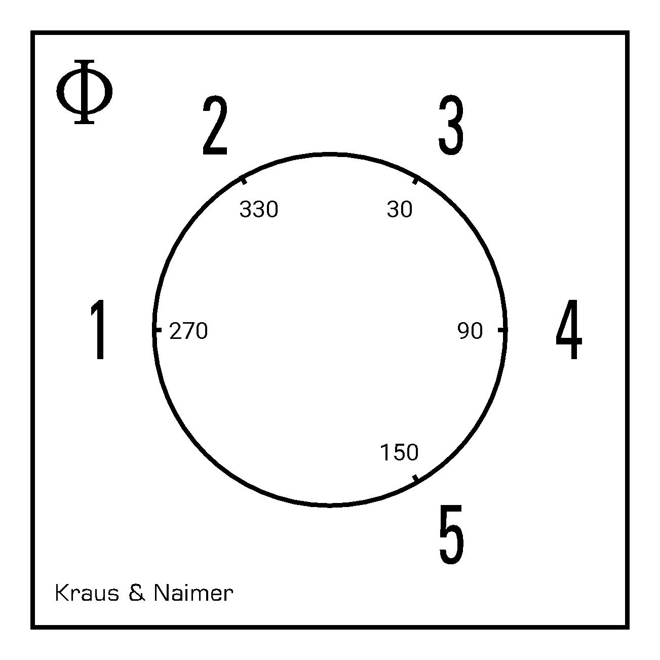 Stufenschalter 1-5; 1-polig; 1->5; Fronteinbau 4-Loch