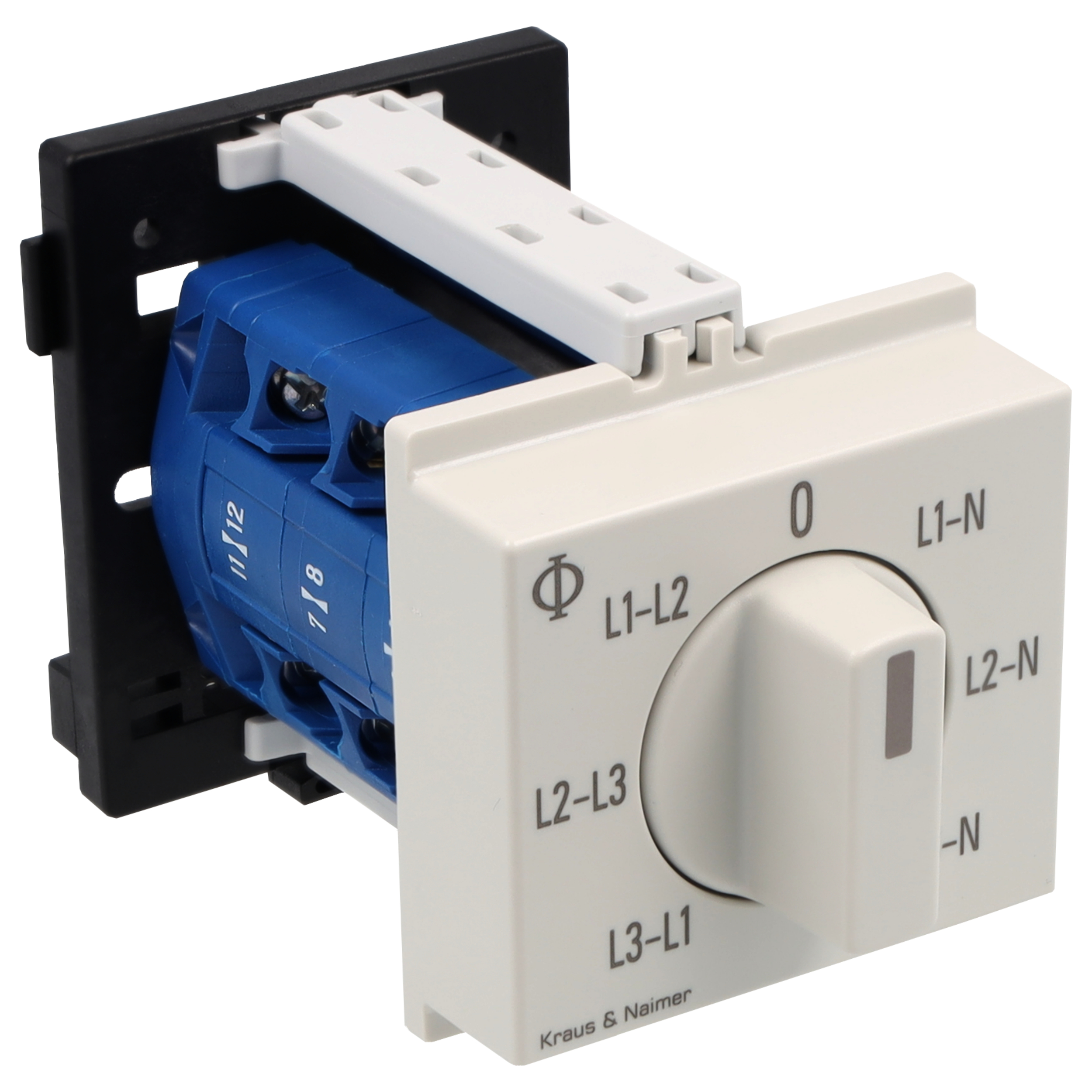 Changeover switch w. OFF, isol. cont.; 3-pole; 1-0-2; DIN rail mounting